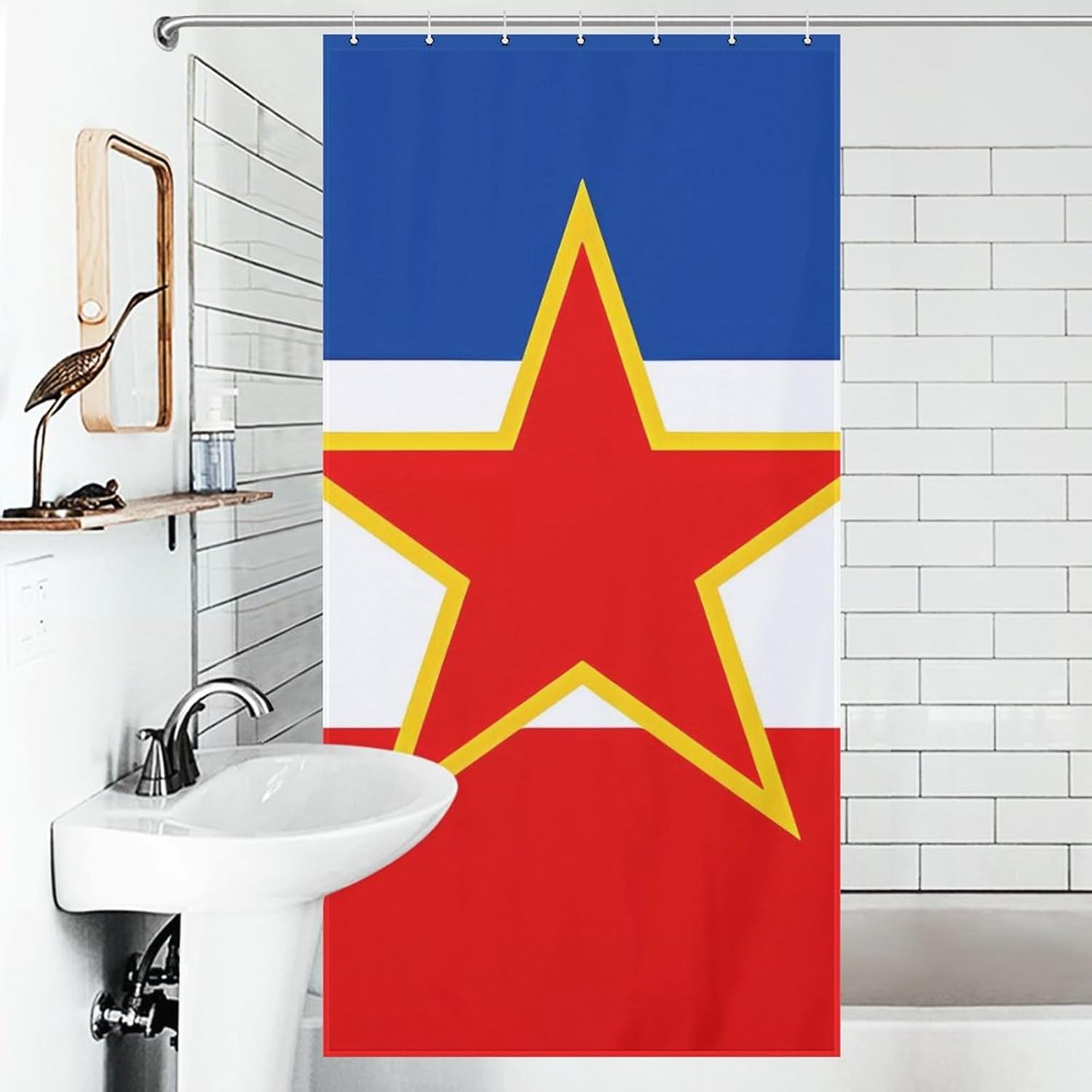 Yugoslavia National Country Flag Funny Shower Curtains Washable Bath Curtain Liner with Hooks for Bathroom Bath Tubs