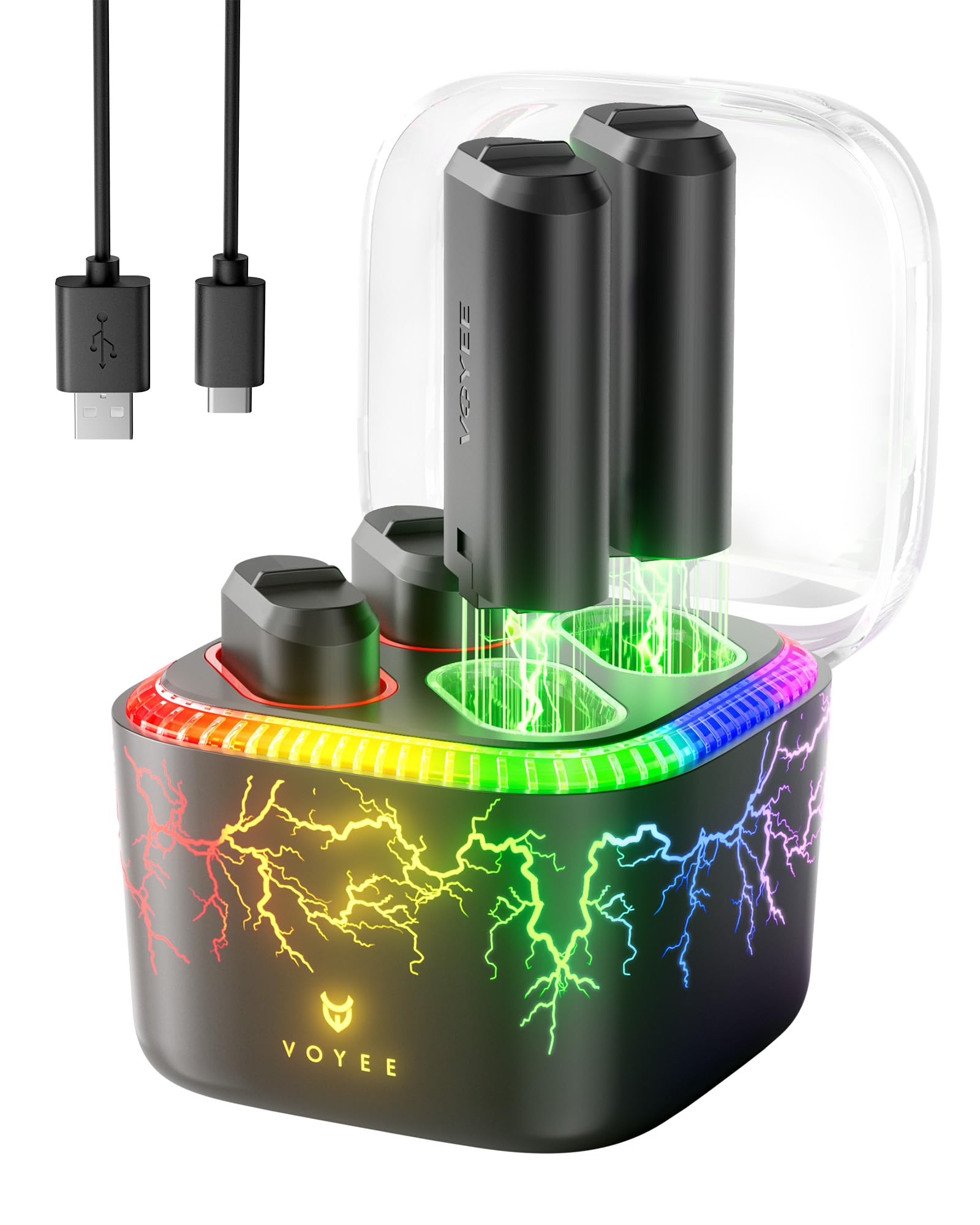 VOYEE Xbox Controller Battery Pack with 7-Color LED Lights 4x4070mWh Rechargeable Battery 4-Slot Fast Charger for Xbox One