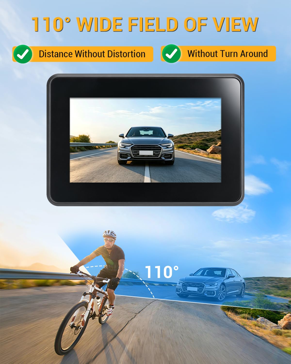 4,3 Pouces 1080P Caméra de Rétroviseur pour Vélo Caméra de Recul