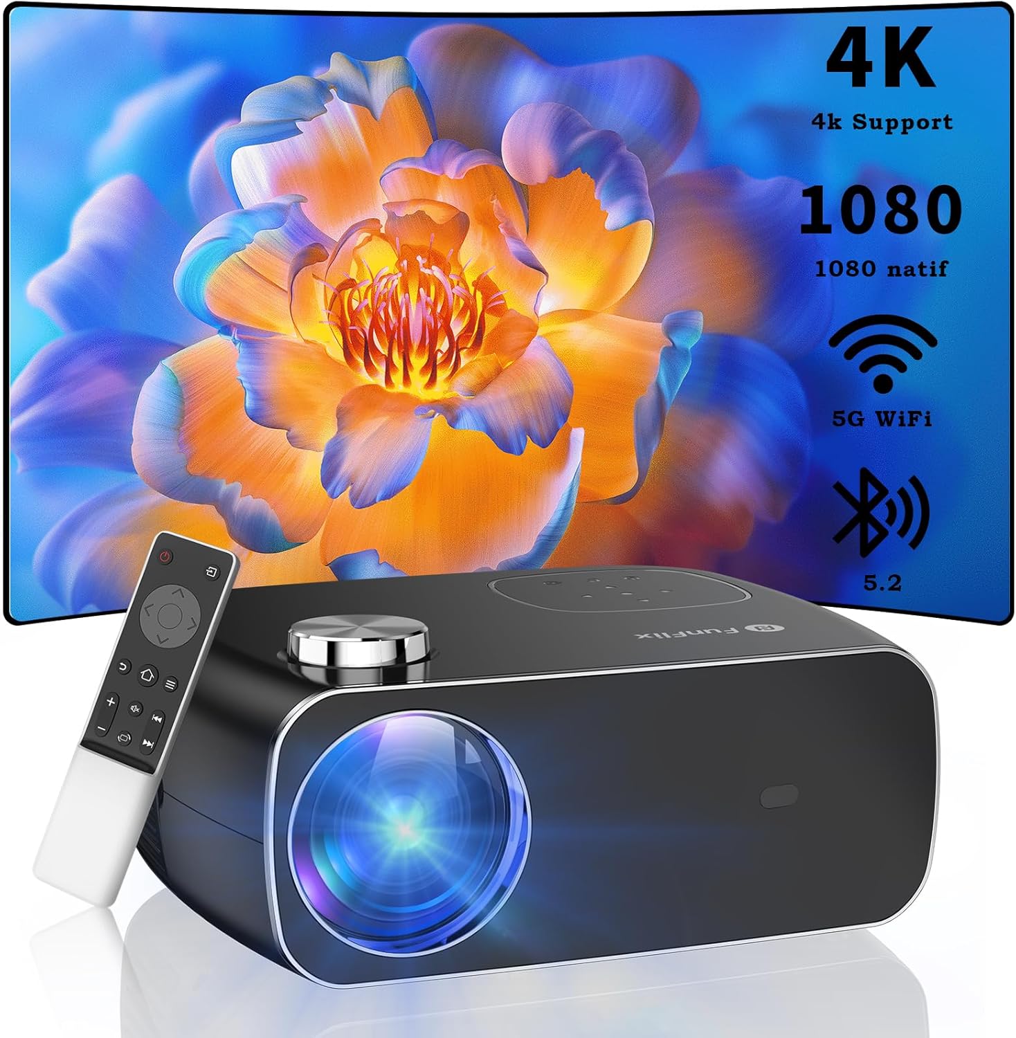 Vidéoprojecteur 12000 Lumen,WiFi Bluetooth Full HD 1080P Rétroprojecteur,Projecteur WiFi