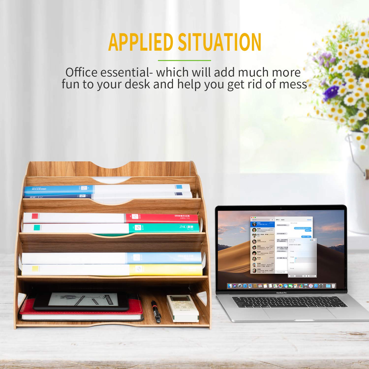 Tonsmile Wooden Filing Trays, Large Wood Office Desk Stationery