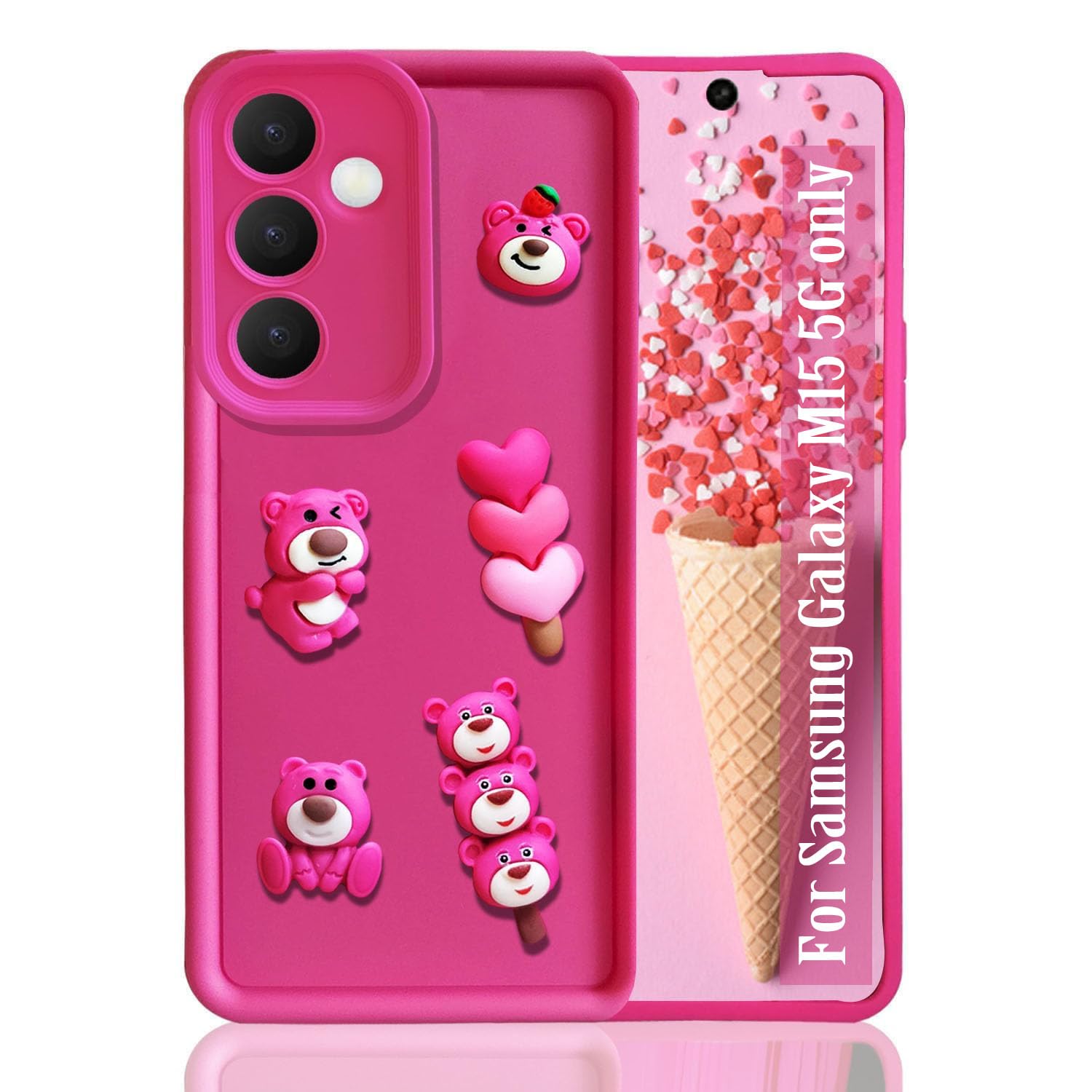 KC Back Cover for Samsung Galaxy M15 5G & Samsung Galaxy F15 5G - 3D Cute Cartoon Characters and Ice Cream Shockproof Soft Bumper Silicone Case New Camera Protection (Pink) (B0D31T86PV) Amazon Price History, Amazon Price Tracker