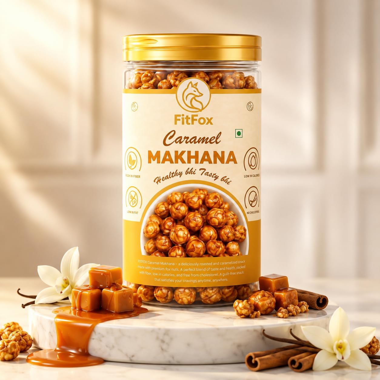 FitFox Caramel Makhana, Roasted Foxnuts, Rich in Protein, Low in Calories, Guilt-Free Sweet Snack, 50 g-image-49