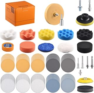 Tshya 3 inch Drill Polishing Kit Buffer Sanding Attachment Car Head Light Restore Pads with Eraser Wheel Waterproof Sanding Discs Include 240-5000# Total 122 Pack