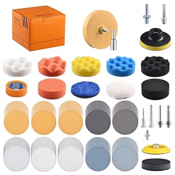 Tshya 3 inch Drill Polishing Kit Buffer Sanding Attachment Car Head Light Restore Pads with Eraser Wheel Waterproof Sanding Discs Include 240-5000# Total 122 Pack