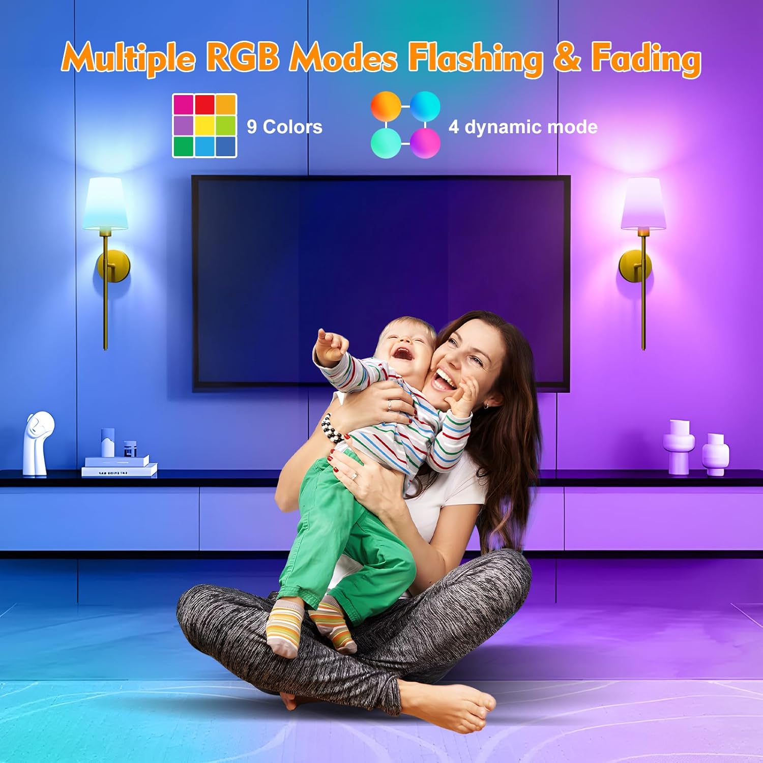 Battery Operated Wall Sconces Set of Two, Gold Wireless Wall Lights with 5200mAh Dimmable Bulbs and Remote, 12 Color Rechargeable Wall Sconce for Bedroom Living Room Hallway, 24 Inch