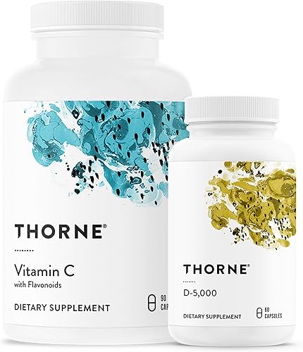 THORNE - Paquete de vitaminas esenciales: Complejo de vitamina C y D-5000 - Inmune, salud ósea y apoyo energético - 60 a 90 porciones