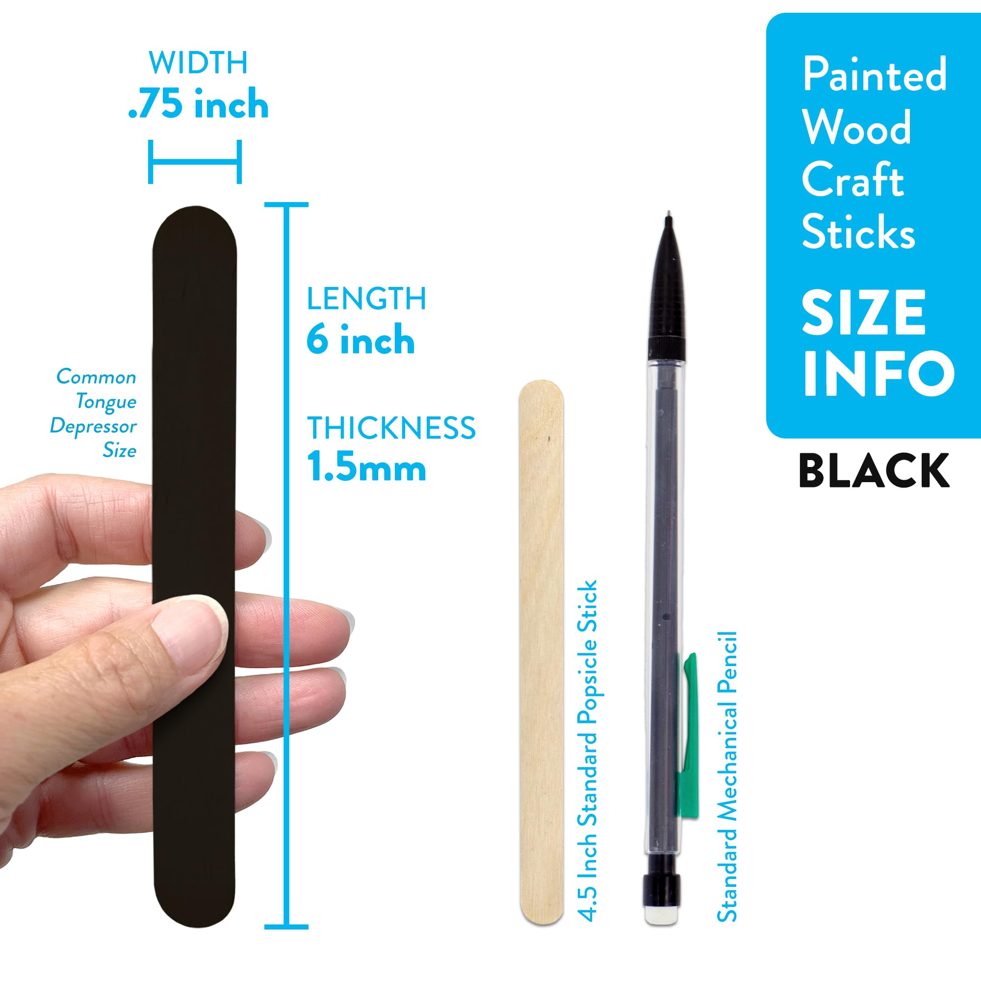 50 Palitos De Madera Negros Para Manualidades - Ideales Para Abanicos, Decoración, Pintura Y Proyectos DIY