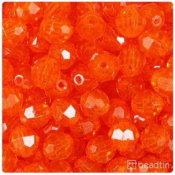 BeadTin Orange Transparent 12mm Faceted Round Craft Beads 180pcs