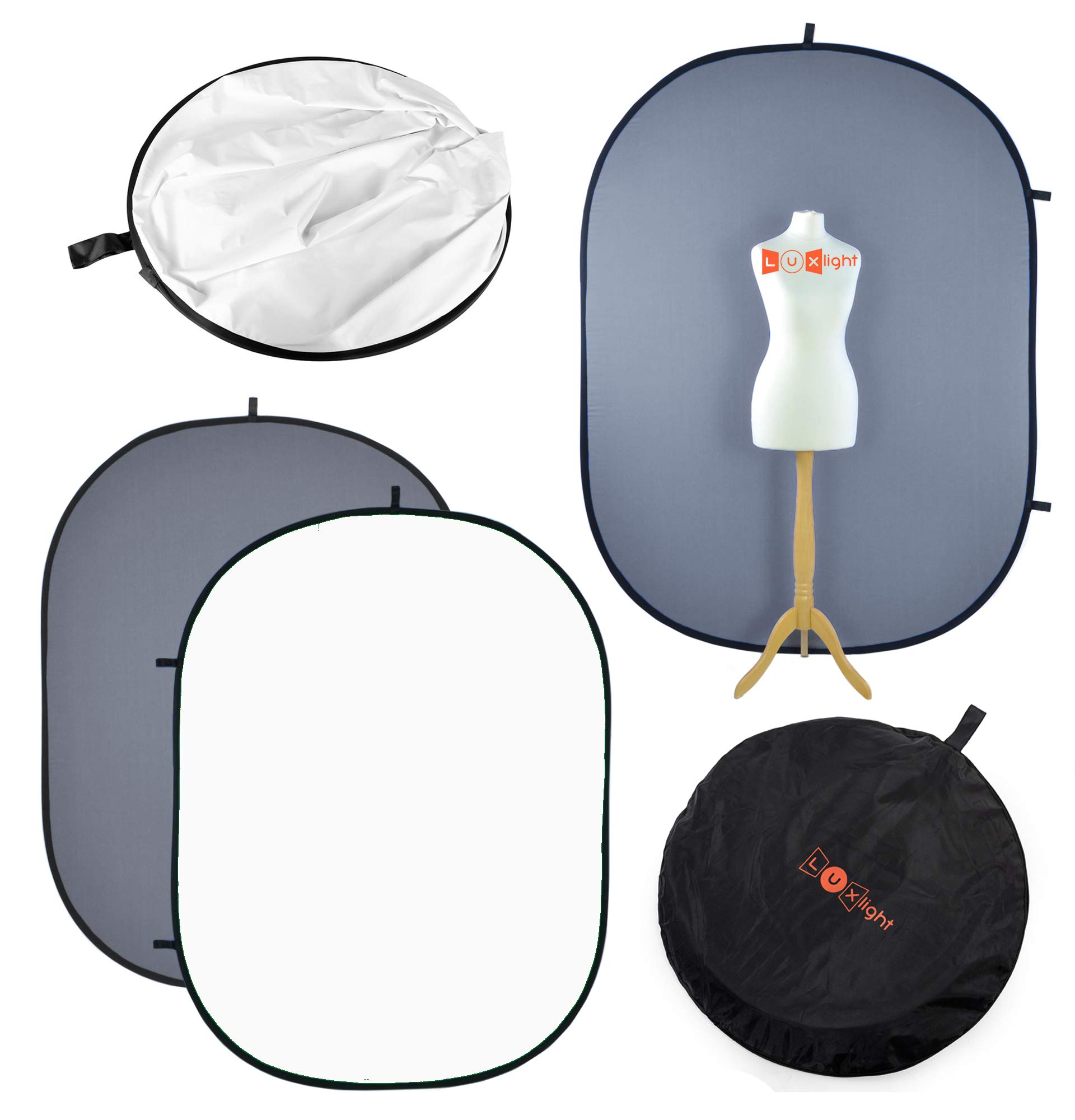 Photography Backdrop White & Grey | Luxlight® | Reversible Collapsible Pop Up Vlogging Portrait YouTube Background (150x200cm)