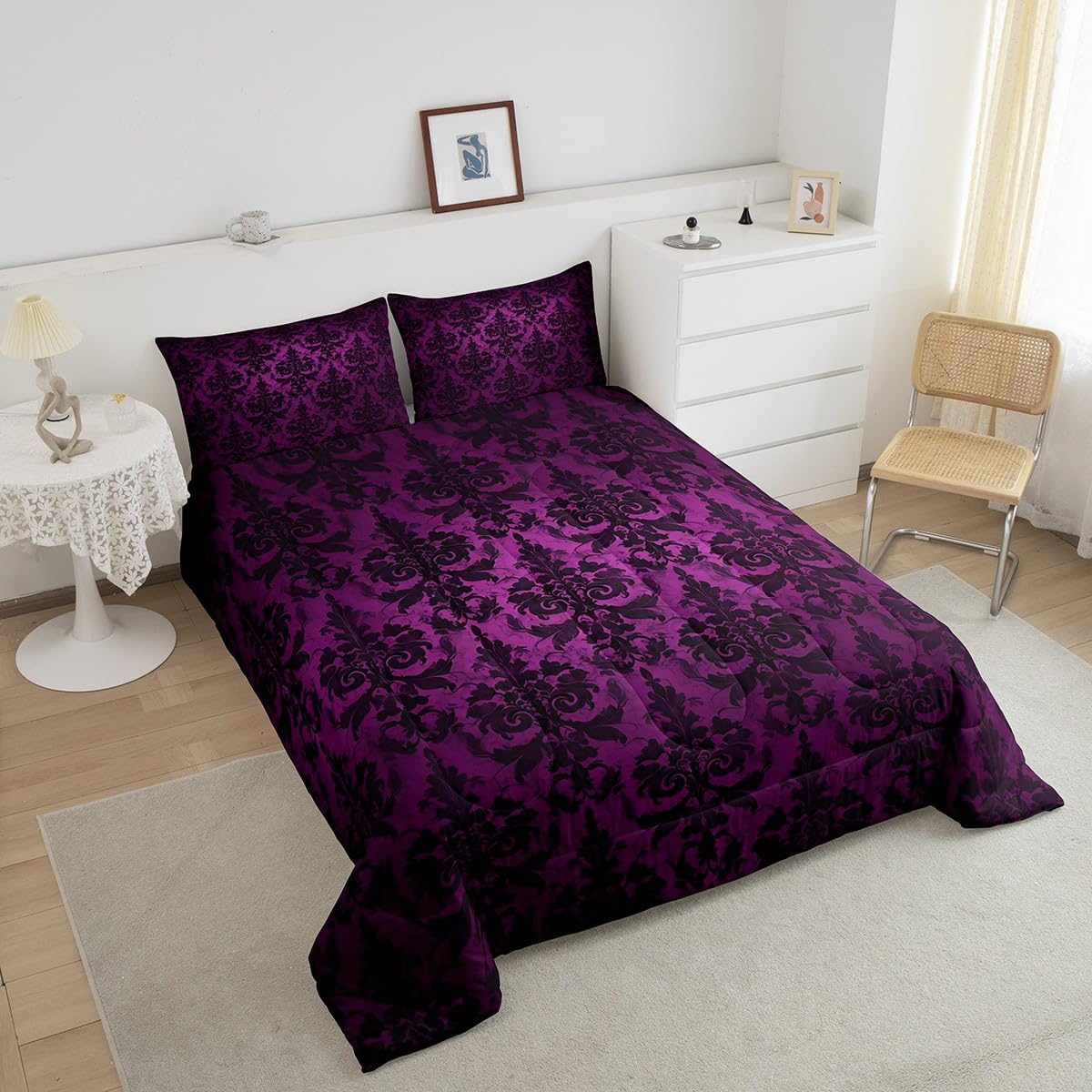 Erosebridal Gothic King Comforter Set - Bat & Floral Bedding
