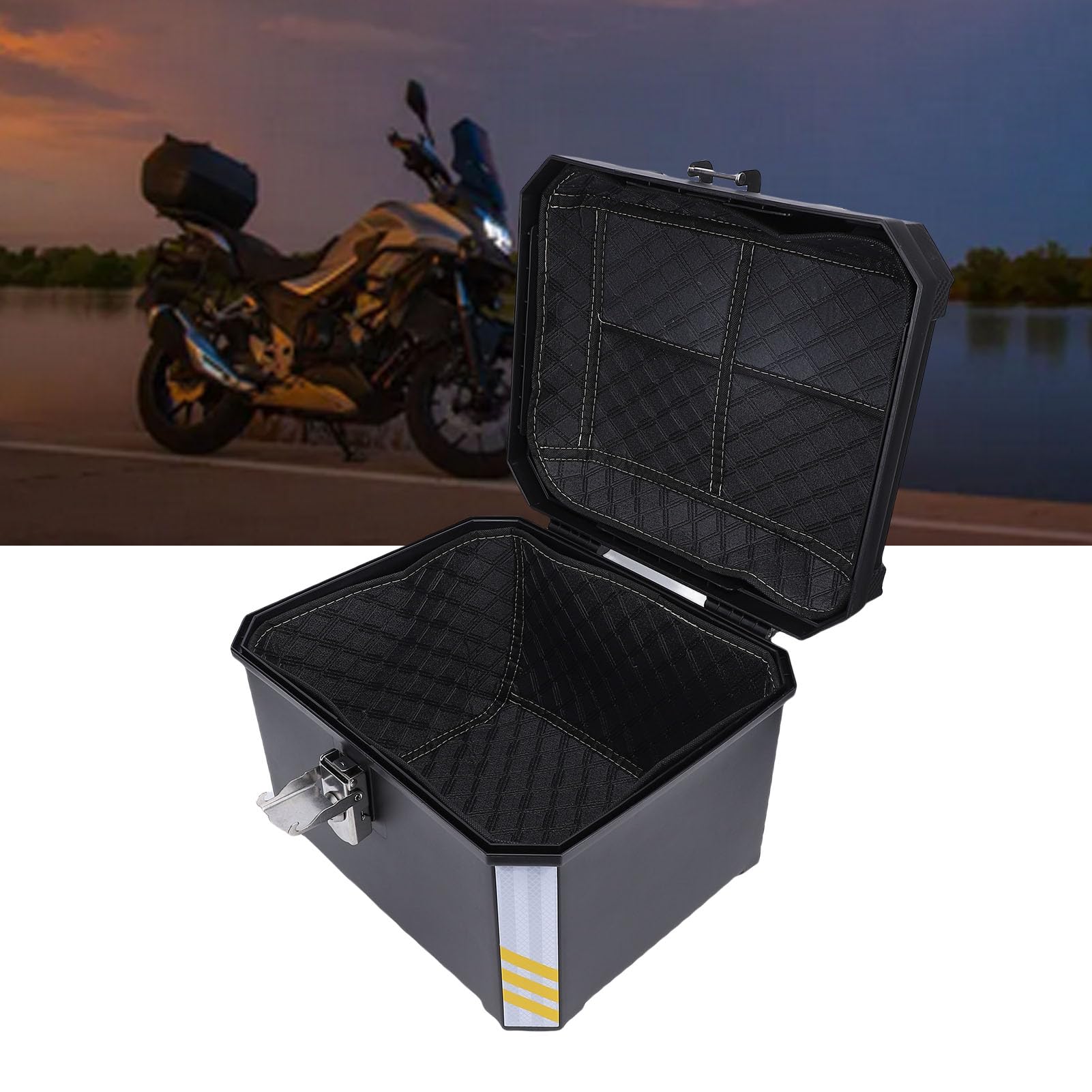 Qqmora Top case de moto de 45 l avec grande capacité, coffre étanche en acier inoxydable pour équipement de conduite pour les trajets quotidiens, universel, convient à la plupart des motos et vélos