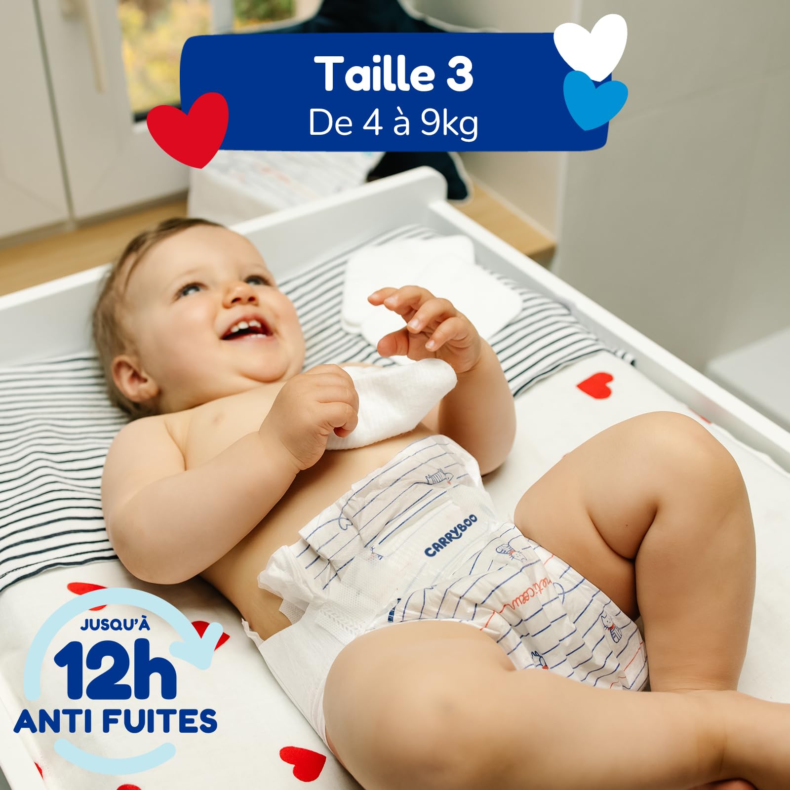 Carryboo De Nos Regions - Pieluszki Rozmiar 3 4-9 kg - Pieluszki jednorazowe pochodzenie Francja - Pielęgnacja niemowląt - Lokalna i ekologiczna - Naturalny skład - Dostępna cena - 150 przedmiotów - 1