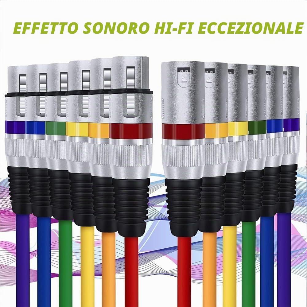 Xlr Cable a 6 Colori Da 2 Metri,Cavo Canon, Cavo Patch Per Microfoni Multicolore,Cavo Di Segnale Dmx a 3 Pin Xlr,Confezione Da Sei,Ideale Per Collegare Un'Ampia Gamma Di Dispositivi Audio
