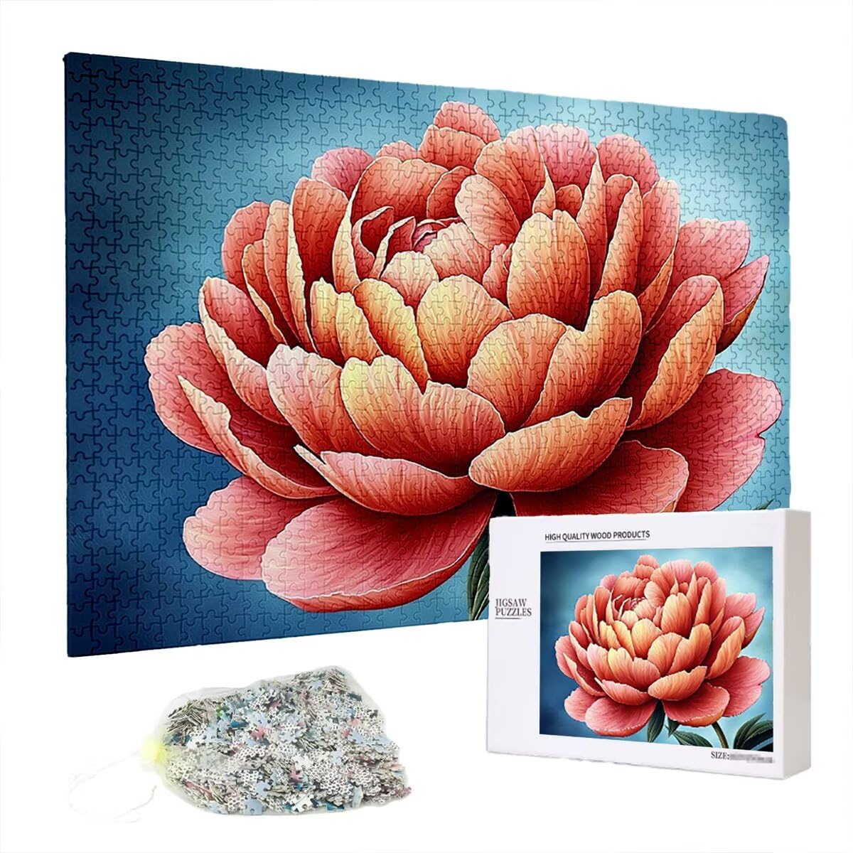 Puzzle 2000 elementów, kwiat, piwonia, 2000 elementów, drewniane puzzle dla dorosłych, trudna łamigłówka, gra logiczna dla całej rodziny, drewniane puzzle do dekoracji salonu, na prezent, Q-10