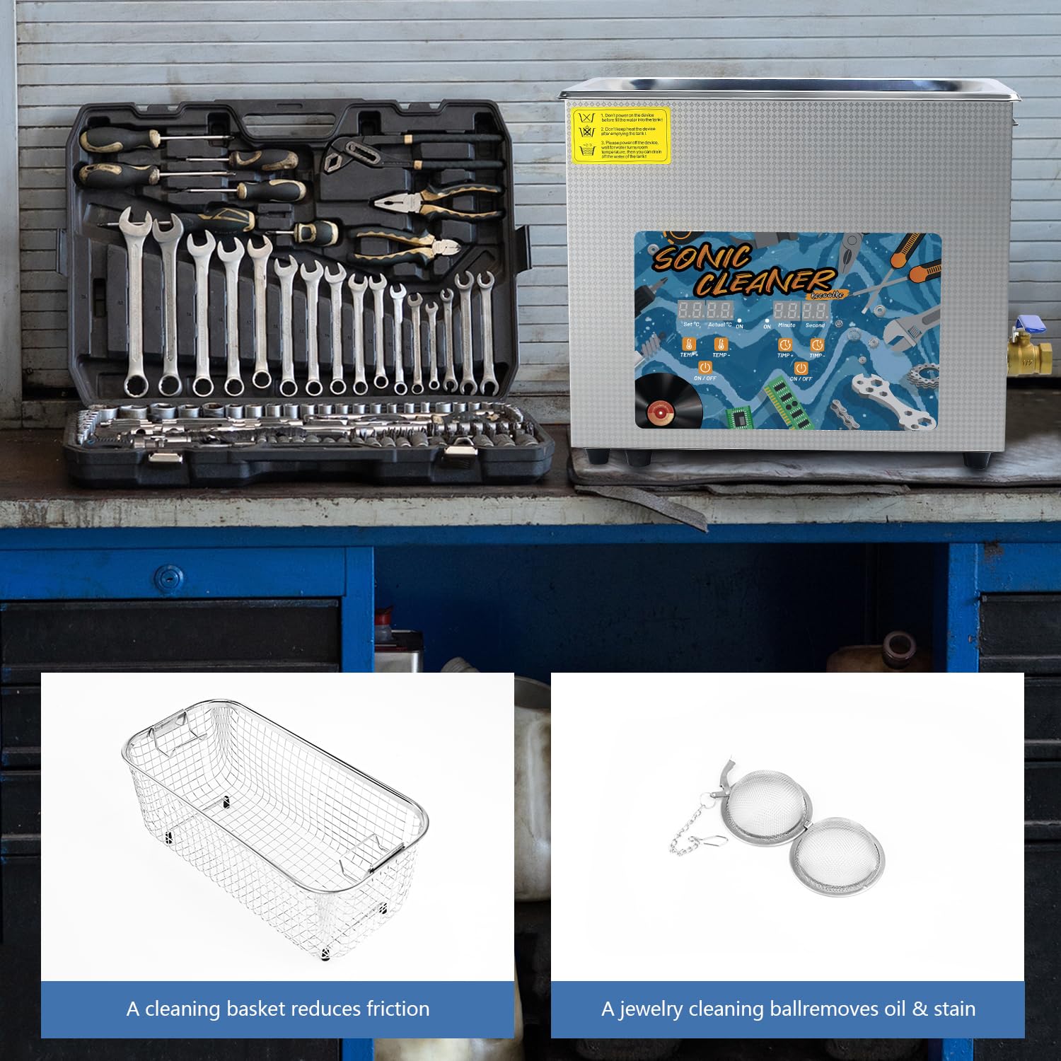 KECOOLKE 6L Pulitore ad Ultrasuoni di grande capacità, 180W di potenza,300W di riscaldamento e impostazione orologio Pulizia professionale in acciaio inossidabile gioielli industriali