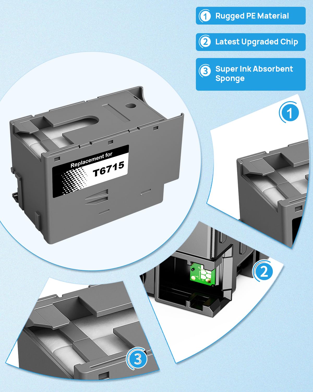 Yowell T6715 Scatola di manutenzione degli inchiostri compatibile con Epson T6715 T6716 per Epson Workforce Pro WF-3820DWF WF-3825DWF WF-4820DWF WF-4825DWF WF-4830DTWF WF-4720DWF WF-4725DWF WF