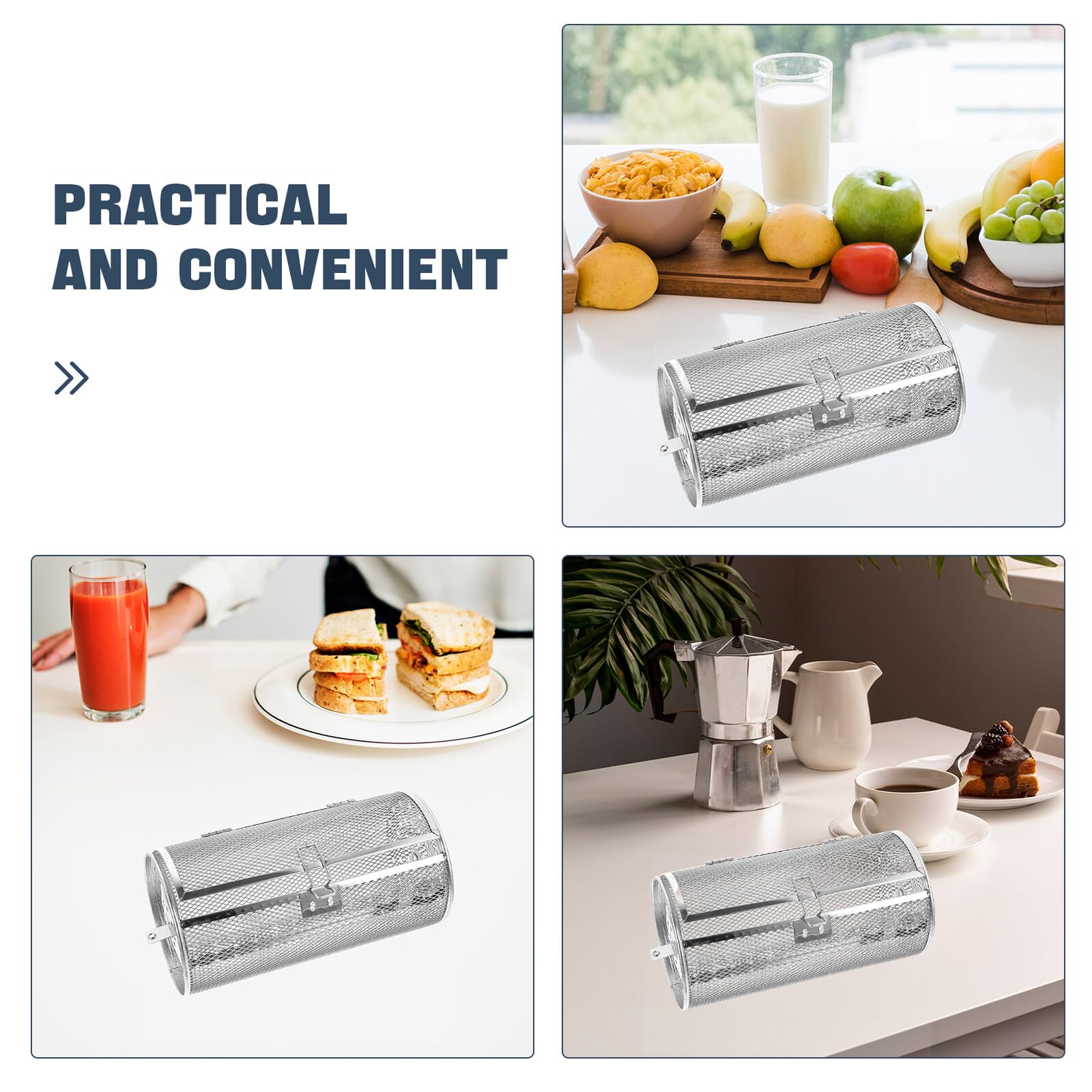 MAGICLULU Edelstahl Drehbarer Grillkorb Für Airfryer Und Ofen Mit Leicht Öffnender Tür 360° Rotisserie Trommel Zum Gleichmäßigen Braten Von Nüssen Fleisch Und Obst