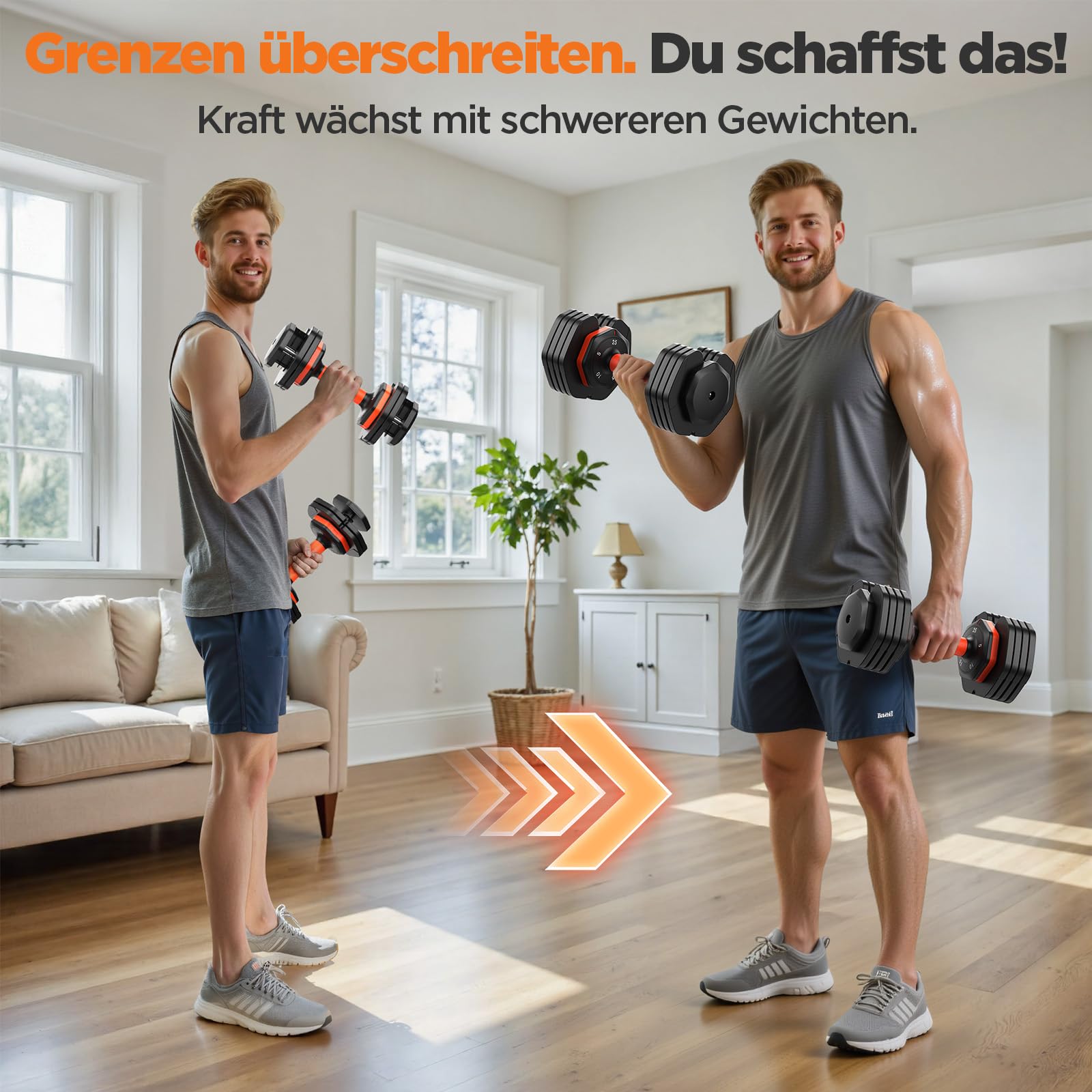 FEIERDUN 2x11kg(25LB) | 2x24kg(52,5LB) | 1x25kg(55LB), Verstellbare Hantel | Smart-Click-Technologie für schnellen wechsel, rutschfestem Griff,Gut für Zuhause, Büro, Fitnessstudio, Körpertraining