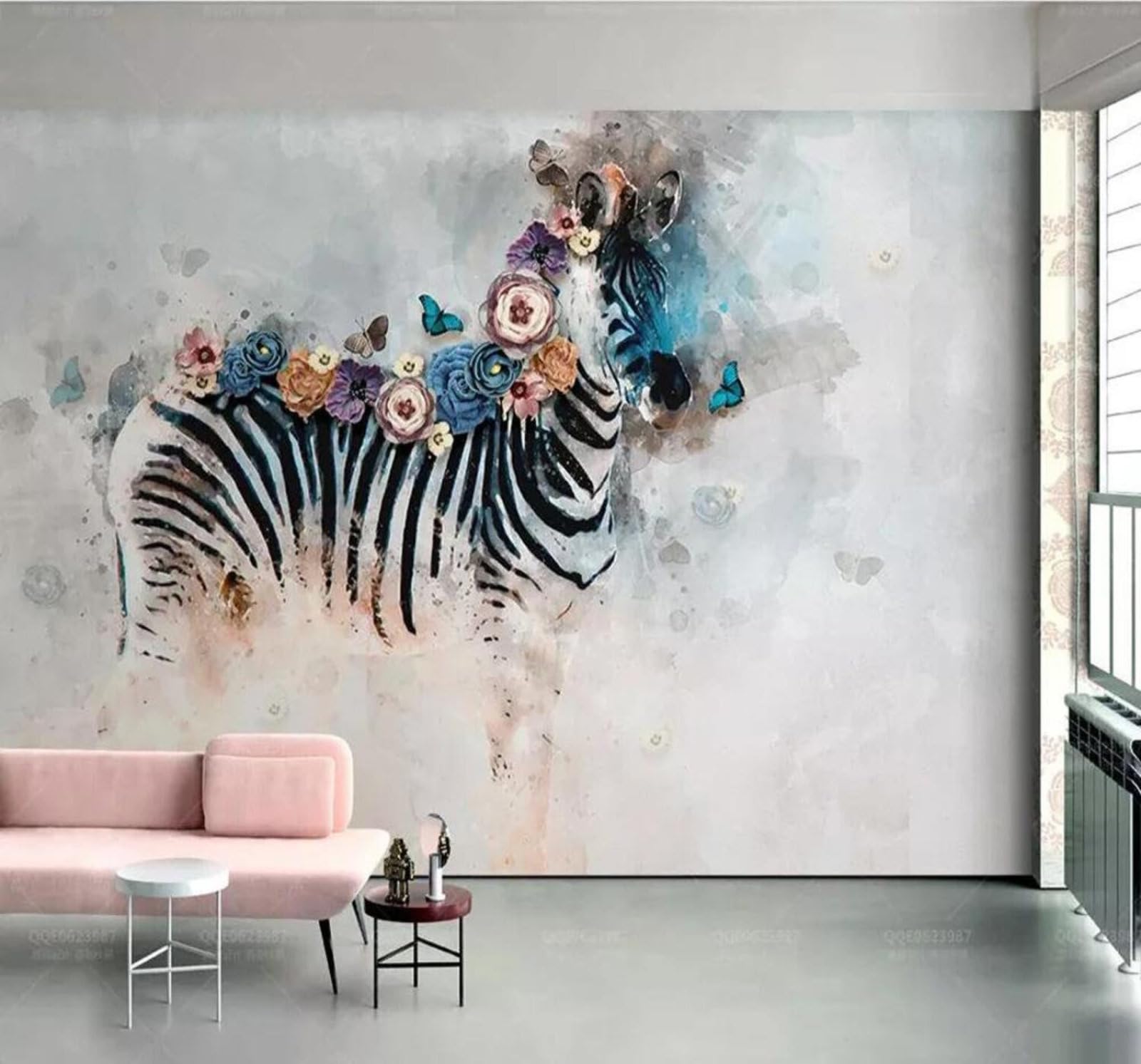 Tzxztt 250Cm×170Cm(B×H) Retro Hand Drawn Watercolour Zebra Flowers Animals Modern 3D Wallpaper Premium Textured Silk Neutral Tones Material Ideal For Living Room Bedroom-250Cm×170Cm
