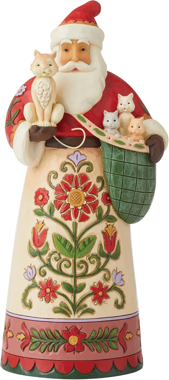 Enesco Jim Shore Heartwood Creek Santa Holding a Cat and Kittens Figurine, 10.3 Inch, Multicolor
