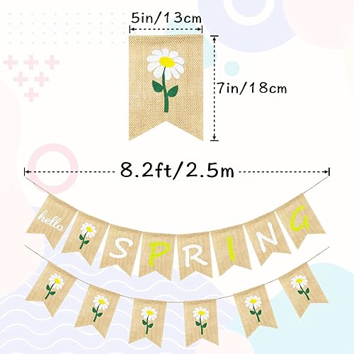 Miniatura 2 de VILIFEVER Hola Spring Banner de arpillera pancarta de flores de primavera guirnalda de decoración de fiesta de primavera y Pascua para chimenea de