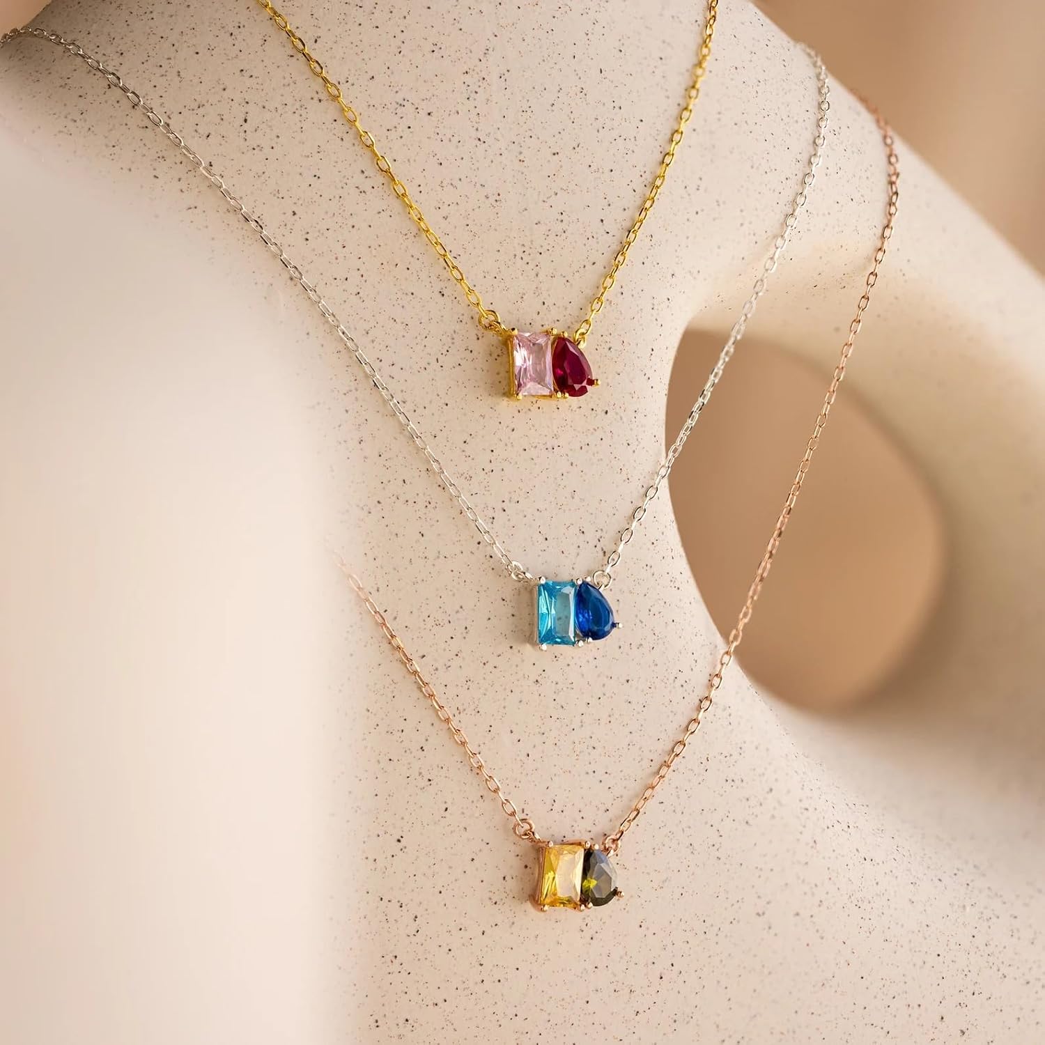 CAITLYNMINIMALIST Personalized Toi et Moi Necklace, Custom Dainty Delicate Birthstone Gold Necklace, 18K Gold Plated Silver, Personalized Gift for Women, Birthday Gift for Her