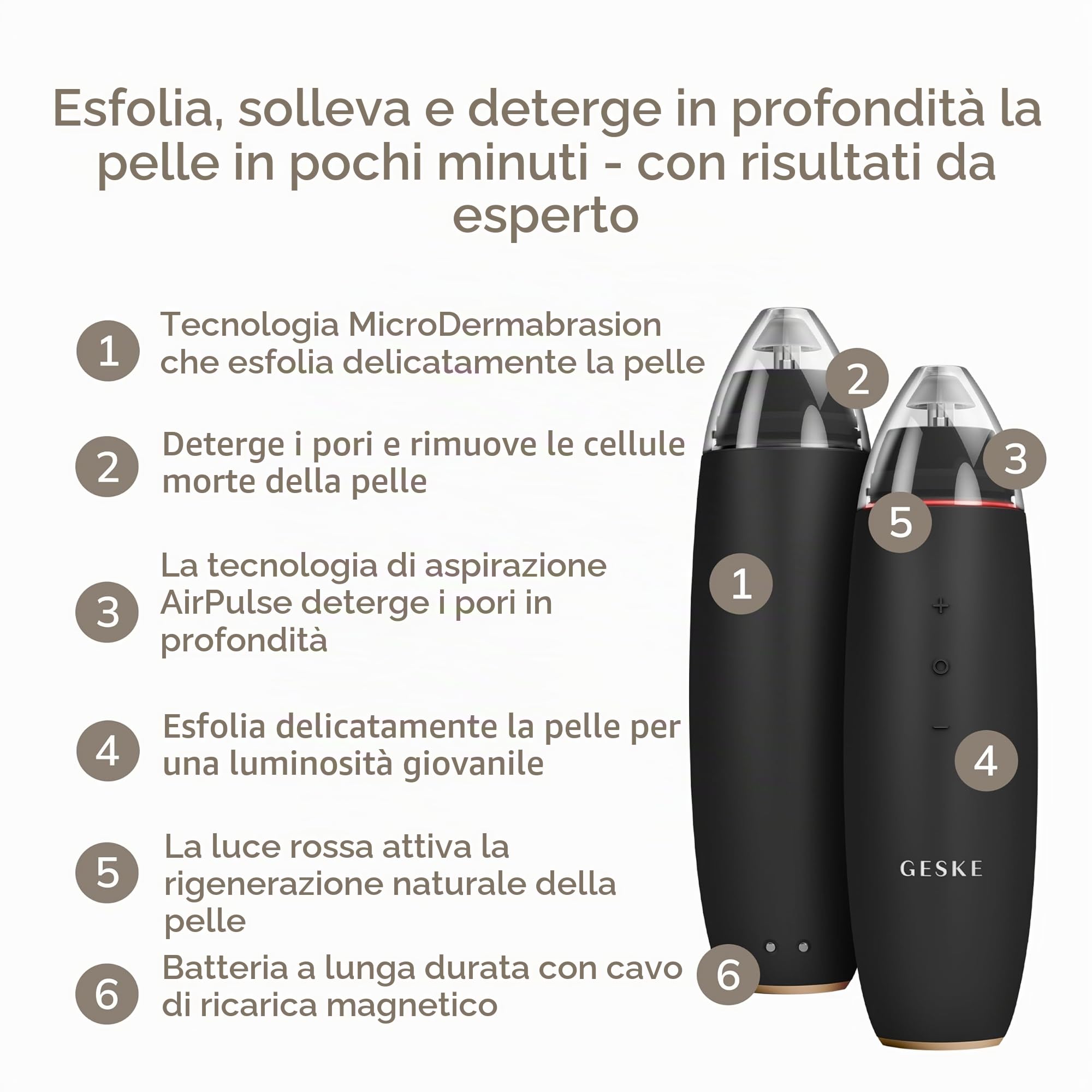 GESKE MicroDermabrasion Blackhead Remover 7 in 1 Rimozione punti neri | SmartAppGuided™ | Detergente elettrico per pori | Ventosa innovativa | Dispositivo per la pulizia della pelle