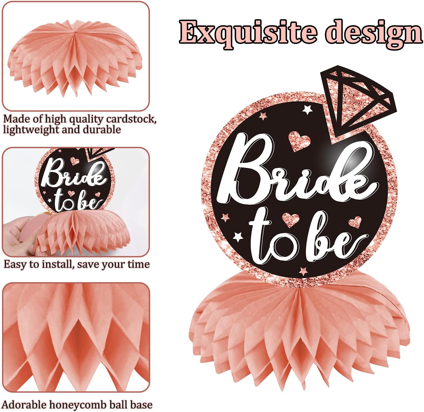 8Pcs Bachelorette Party Decorations Bride To Be Honeycomb Centerpieces, Rose Gold Bridal Shower Table Topper Party Supplies, Pink Hens Night Women Table Centerpieces Wedding Engagement Decor