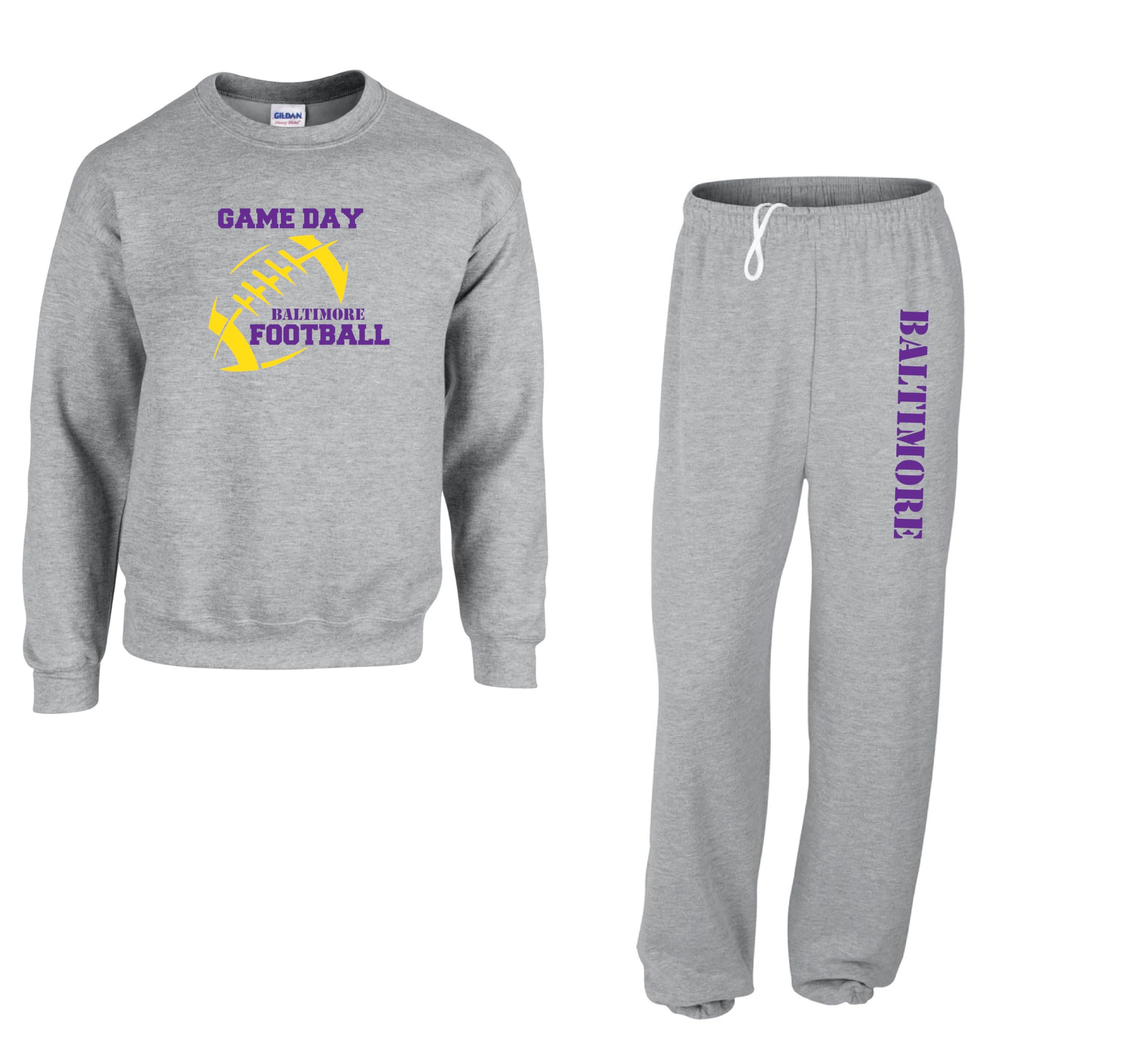 Pure Creative Apparel Touchdown Custom Football Fan Baltimore Sweatpant Sweatshirt Set Men Ladies