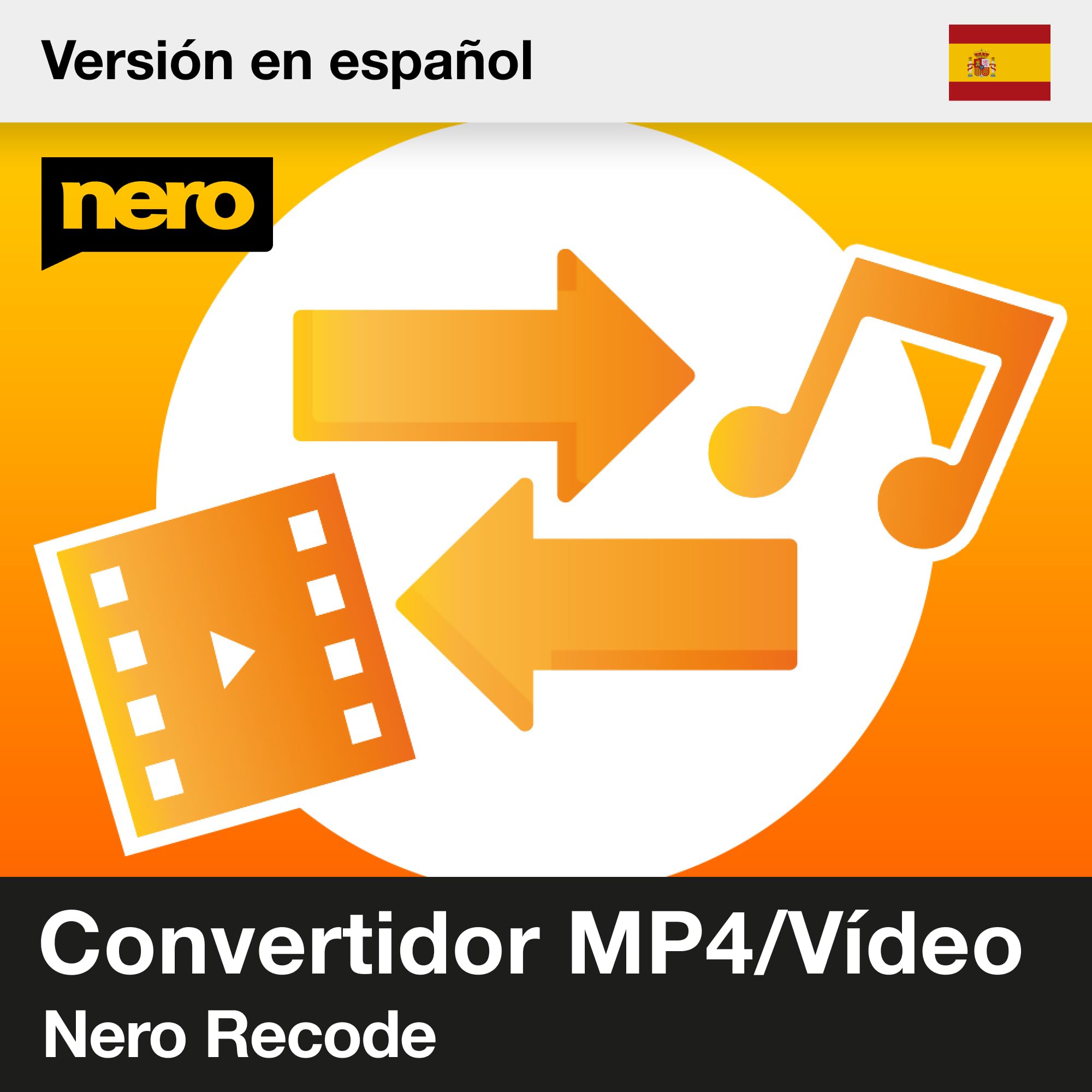 Nero MP4 Converter | Video Converter | Convertir DVD a Mp3 | Audio Converter Software | Vídeo: MP4, MPEG, VOB, DAT | Audio: MP3, WAV, FLAC, MP2 | licencia ilimitada | 1 PC | Windows 11 / 10 / 8 / 7
