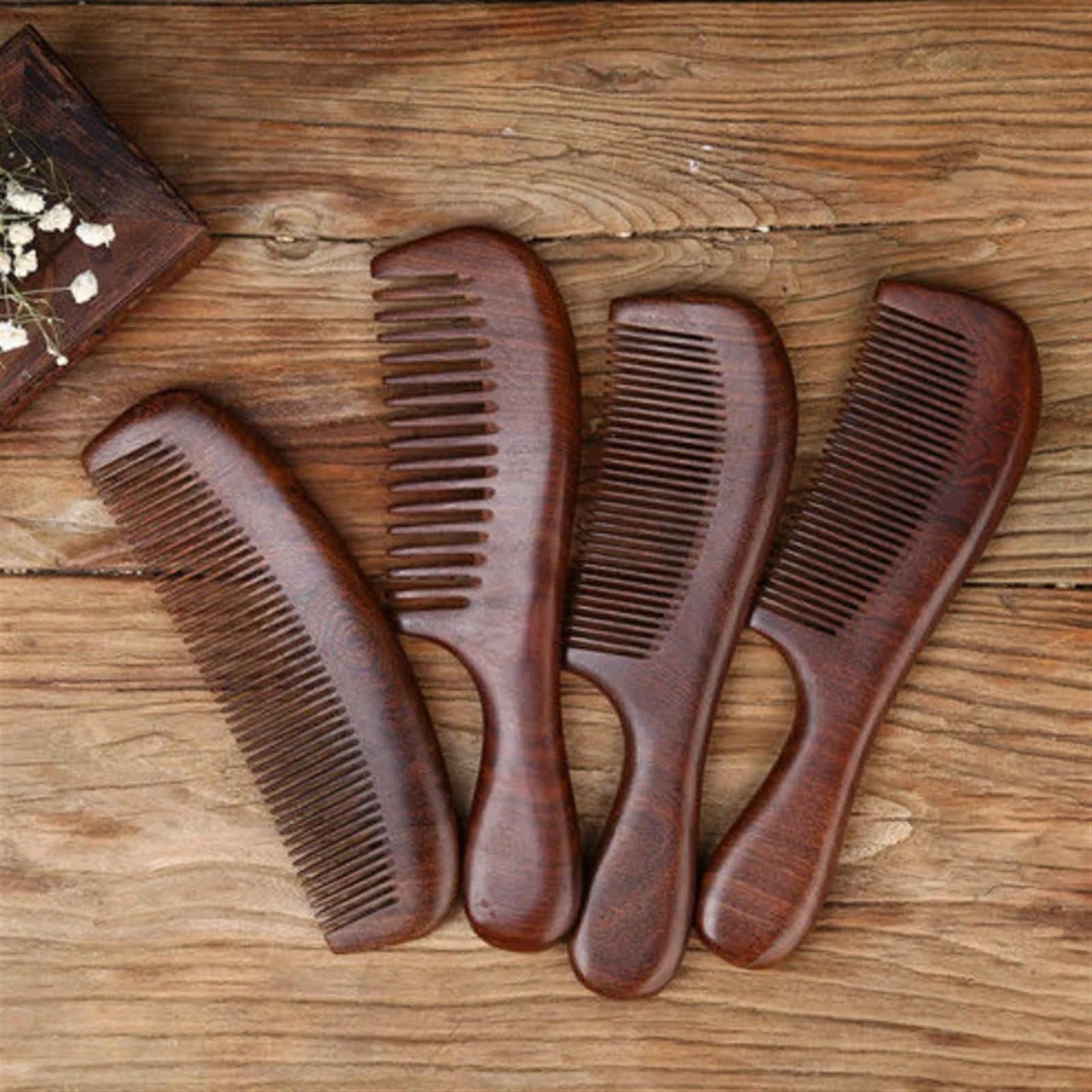 Handmade: naturalne drewno sandałowe grzebienie do włosów antystatyczny zapach drewna naturalny rozczesywanie włosów drewniany grzebień (rozmiar: czarny księżyc)