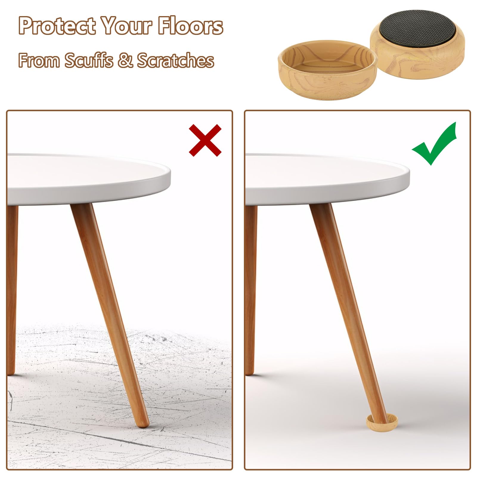 MUXHEL 16PCS Sofa Leg Floor Protectors for Furniture Legs-60mm Rubber Based Sofa Feet Protectors for Wooden Floors-Furniture Cups Floor Protectors Non-Slip Furniture Castor Cups for Wooden Floors - Image 3