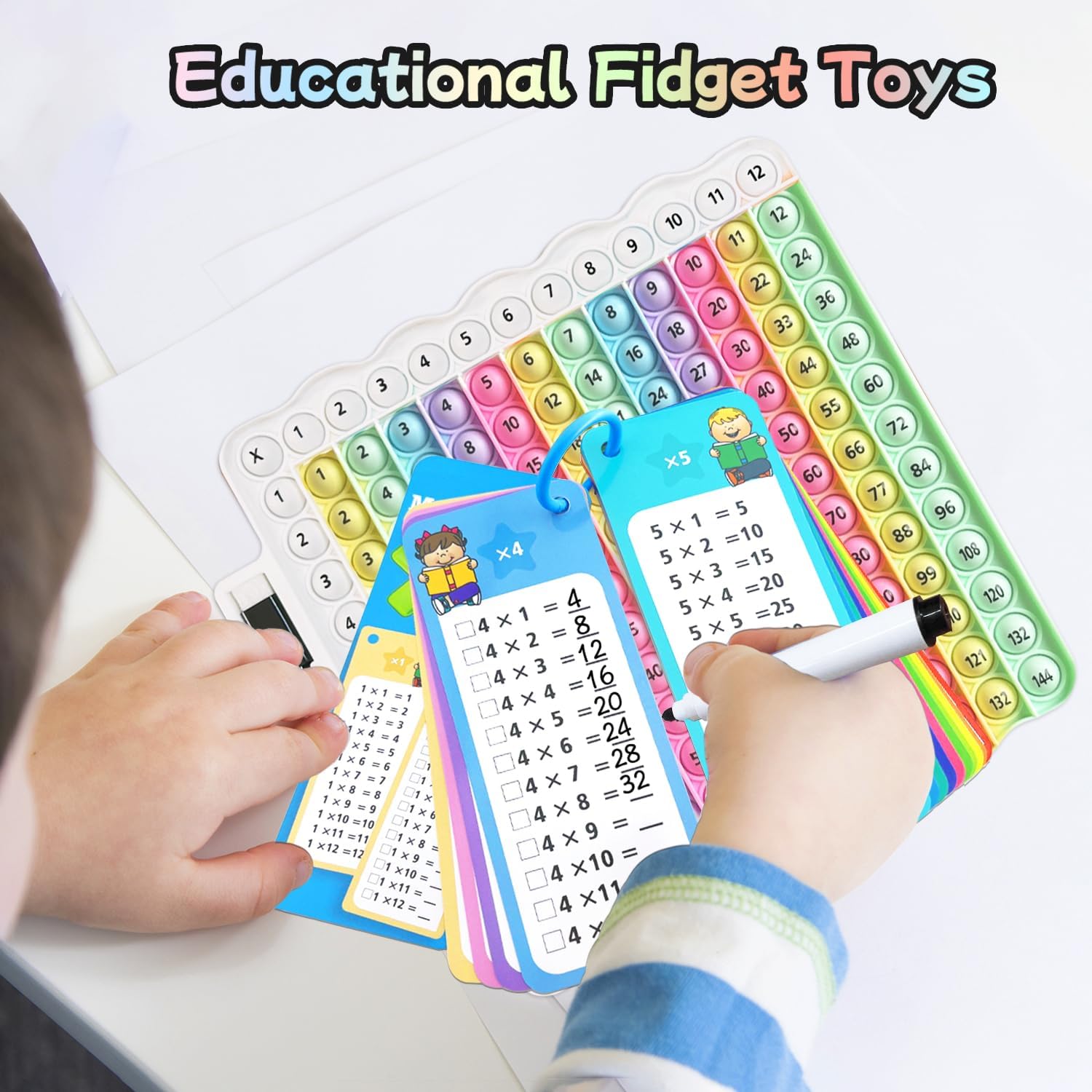 Multiplication Flash Cards + Pop Fidget Multiplication Chart, Times Table Educational Flashcard 3rd Grade, 4th, 5th, 6th Grade, Mint