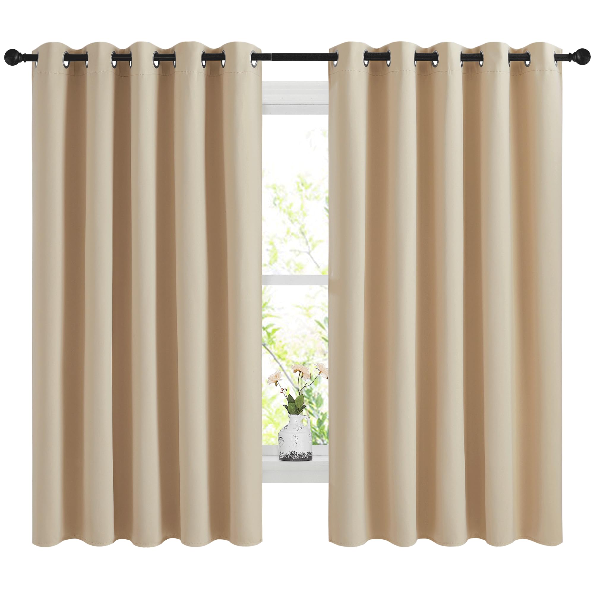 NICETOWN Blackout Curtains Panels for Bedroom, 2 Panels, 66 x 60 Inch, Biscotti Beige, 3 Pass Microfiber Noise Reducing Thermal Insulated Solid Ring Top Blackout Window Drapes