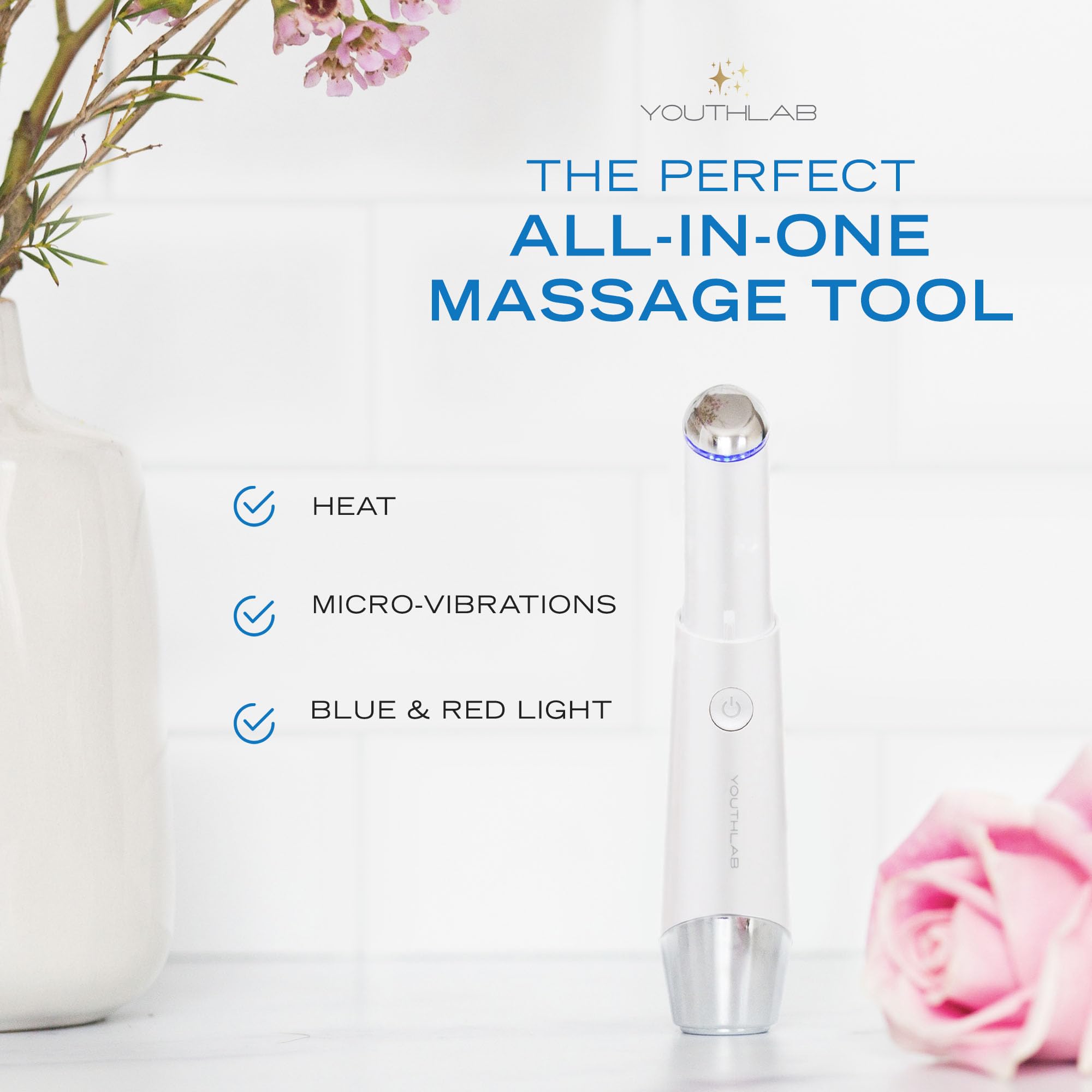 White Heated Eye and Face Wand with Vibration and LED