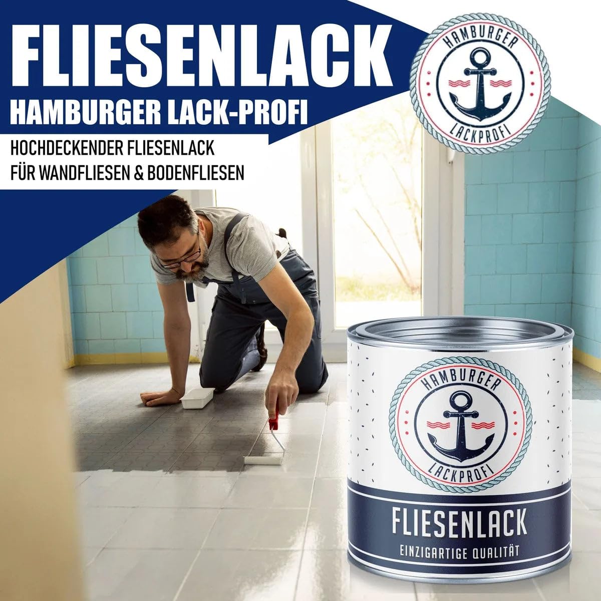 Hamburger Lack-Profi - Pintura para azulejos, color gris RAL 7021, para azulejos de suelo y de pared con Lackier-SET (X300) y dilución // Hamburger Lack-Profi (2,5 L)