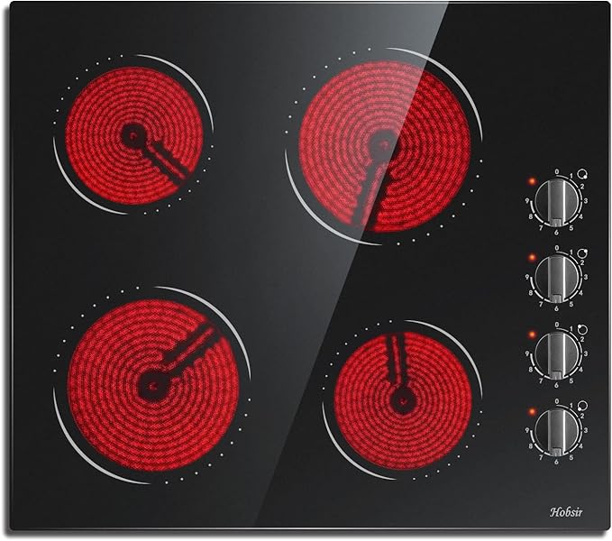 Ceramic Hob 4 Zones Electric Hob with Knobs Built in 6000W Ceramic Hob