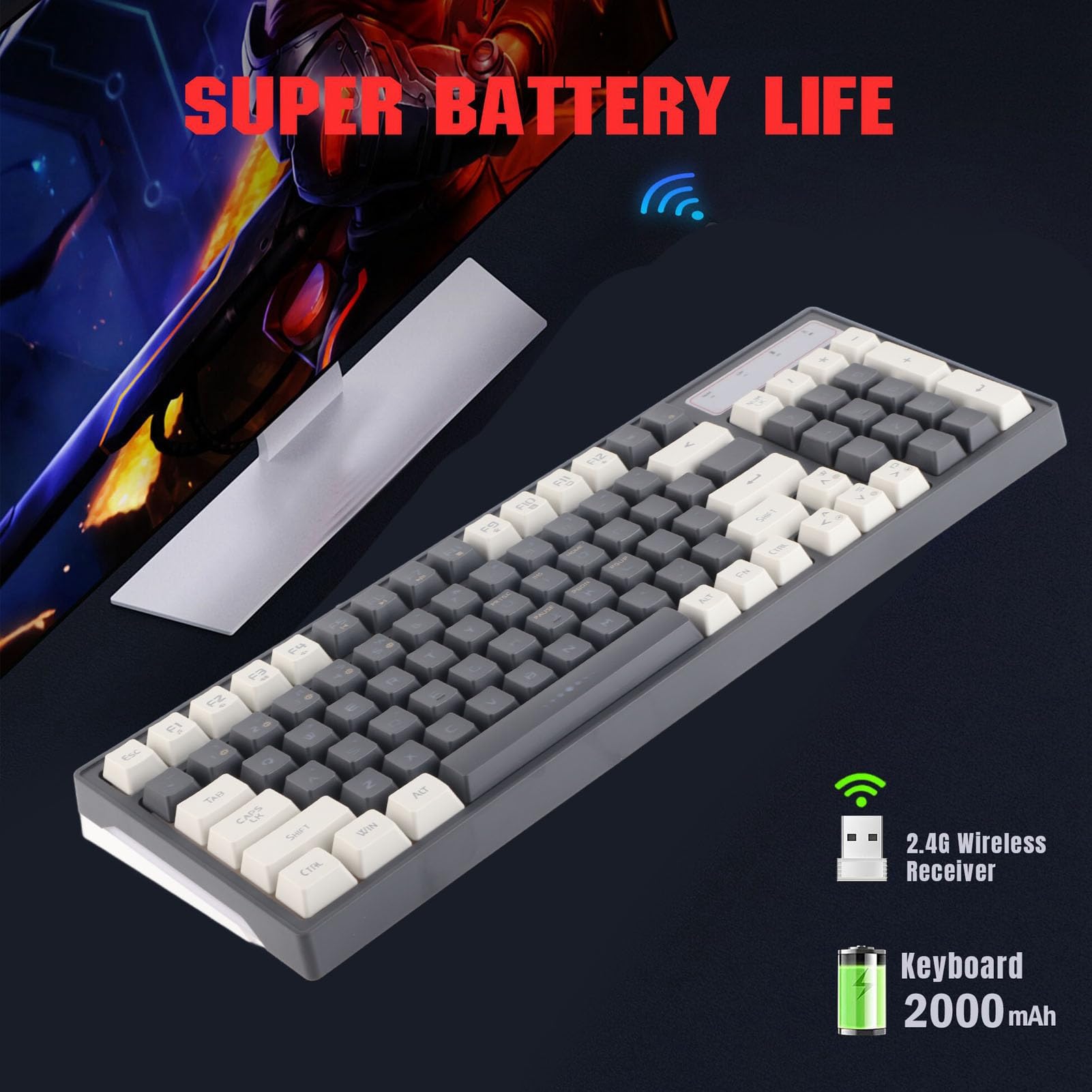 Amazon | メカニカルキーボード、2.4Gワイヤレスゲーミングキーボード