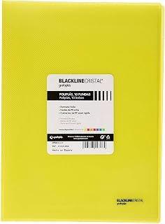 Grafoplás 1431860. Carpeta de 10 Fundas, Tamaño Folio, Tapas Polipropileno, Color Amarillo, Poliplás Blackline Cristal