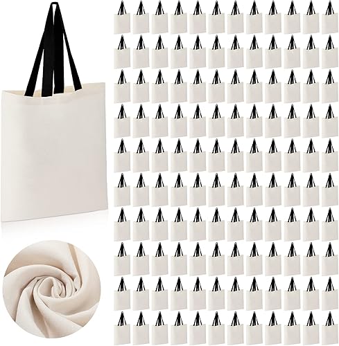 Miniatura 8 de Roowest 120 bolsas de algodón a granel de 15 x 16 pulgadas, bolsas de tela en blanco reutilizables con asa larga para mujeres y hombres, bricolaje