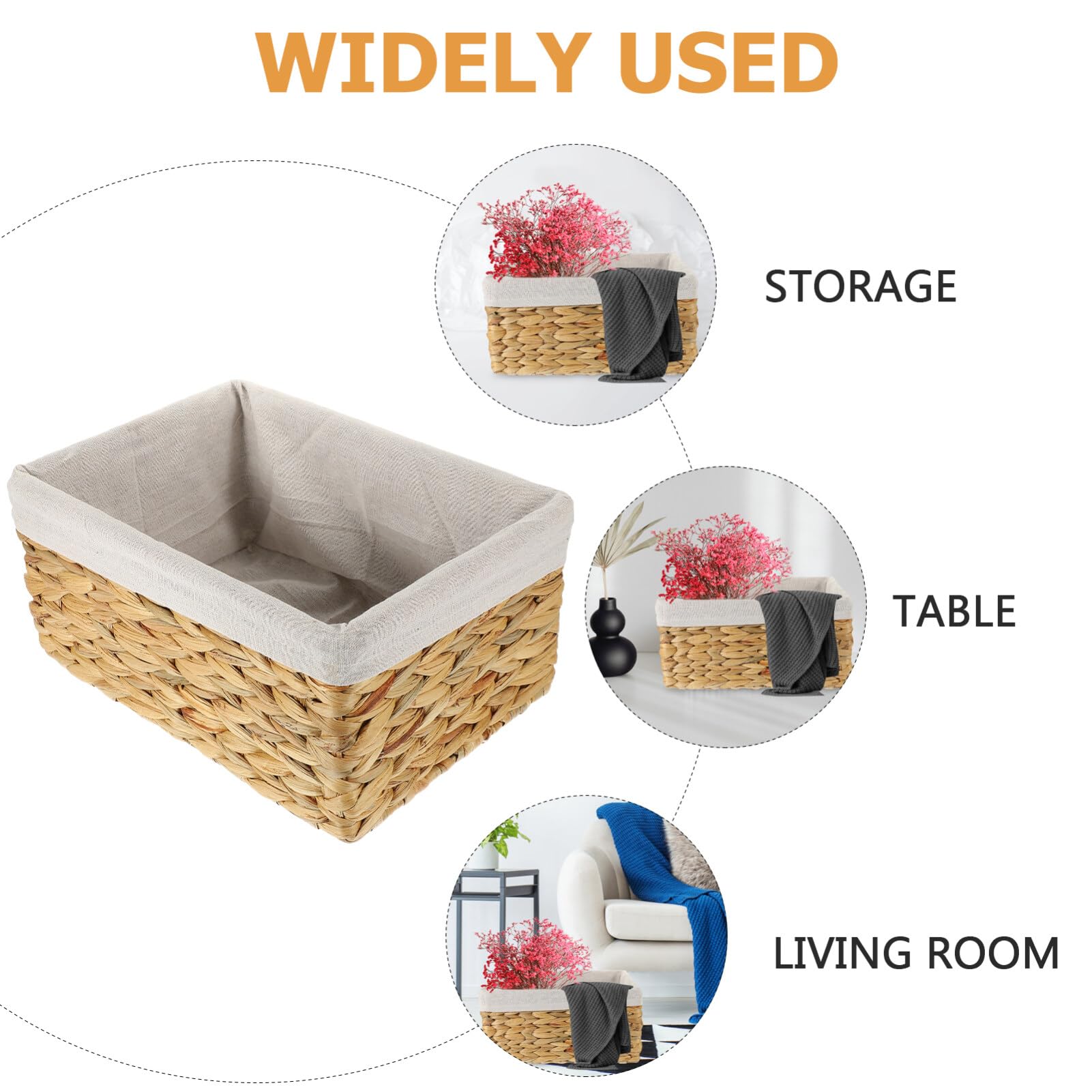 Cesta con Forro Tejida Rectangular de Almacenamiento de Fibra Natural