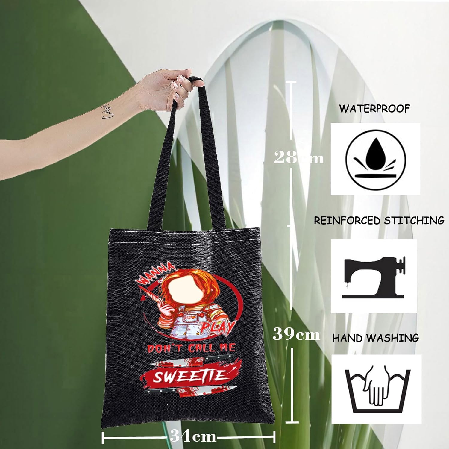 WZMPA Bride Fans Tote Bag Killer Doll Gift Wanna Play Don't Call Me Sweetie Reusable Grocery Bag Evil Doll Merch - Image 2