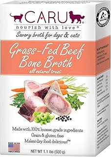 Caru - Grass-Fed Beef Bone Broth for Dogs and Cats, Moistens Dry Food or Pour Over Freeze Dried Raw Food, Grain and Gluten Free, Non-GMO Ingredients (1.1 lbs).