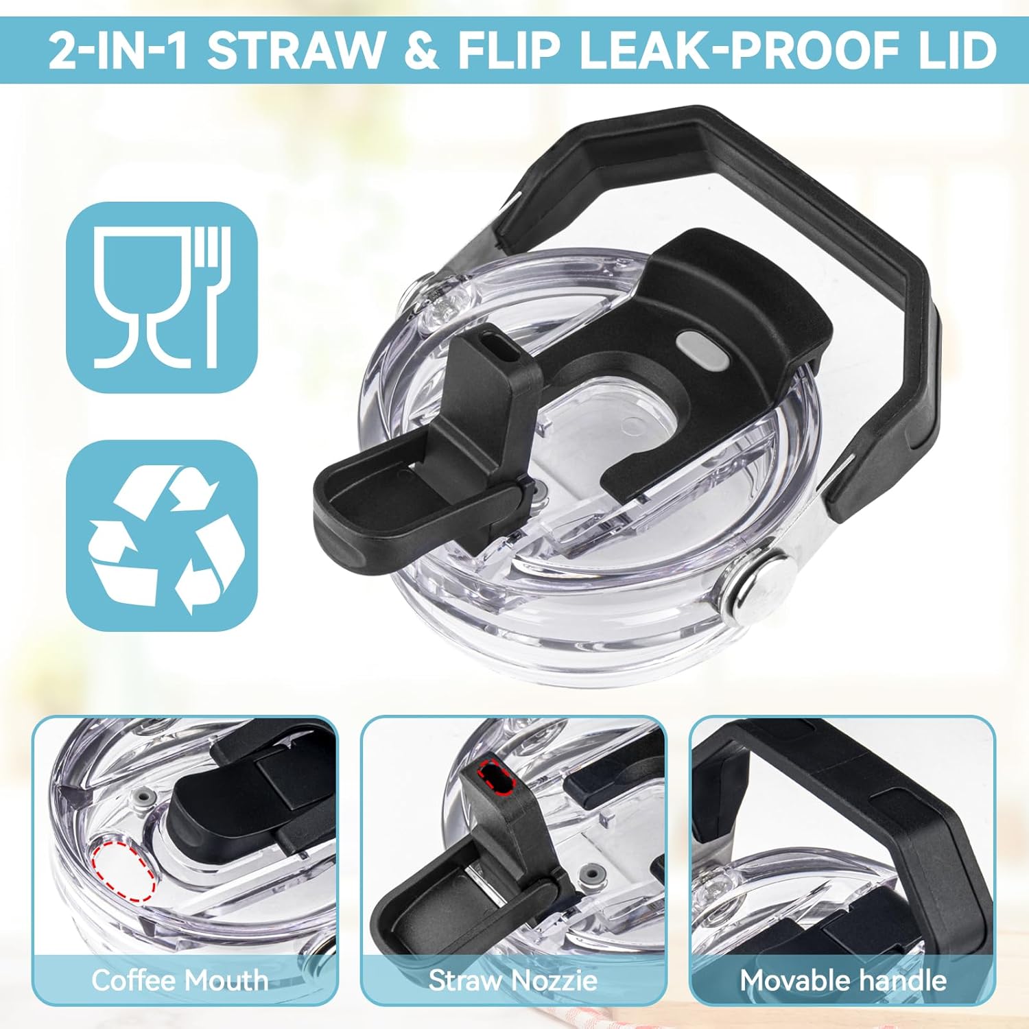 30oz Tumbler with Handle and Flip Straw Lid Double Wall Insulated Travel Coffee Mug Stainless Steel Vacuum Insulated Coffee Tumbler Cup for Hot and Cold Beverages,BPA-free(30oz,Azure) - Image 6