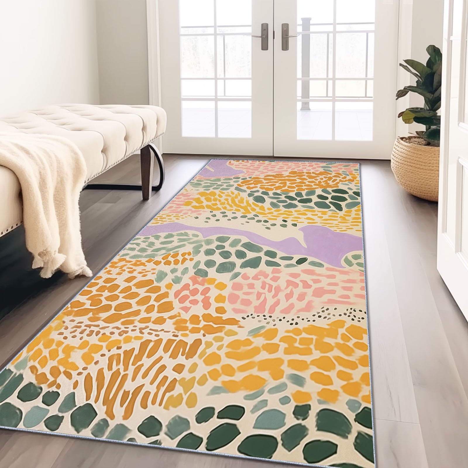 Generisch Teppich Läufer Flur Lang, Rutschfester Küchenteppich 60 x 150 cm Waschbar, Abstrakte Flecken Korridor Teppich für Küche Eingang Wohnzimmer Schlafzimmer, Bunt