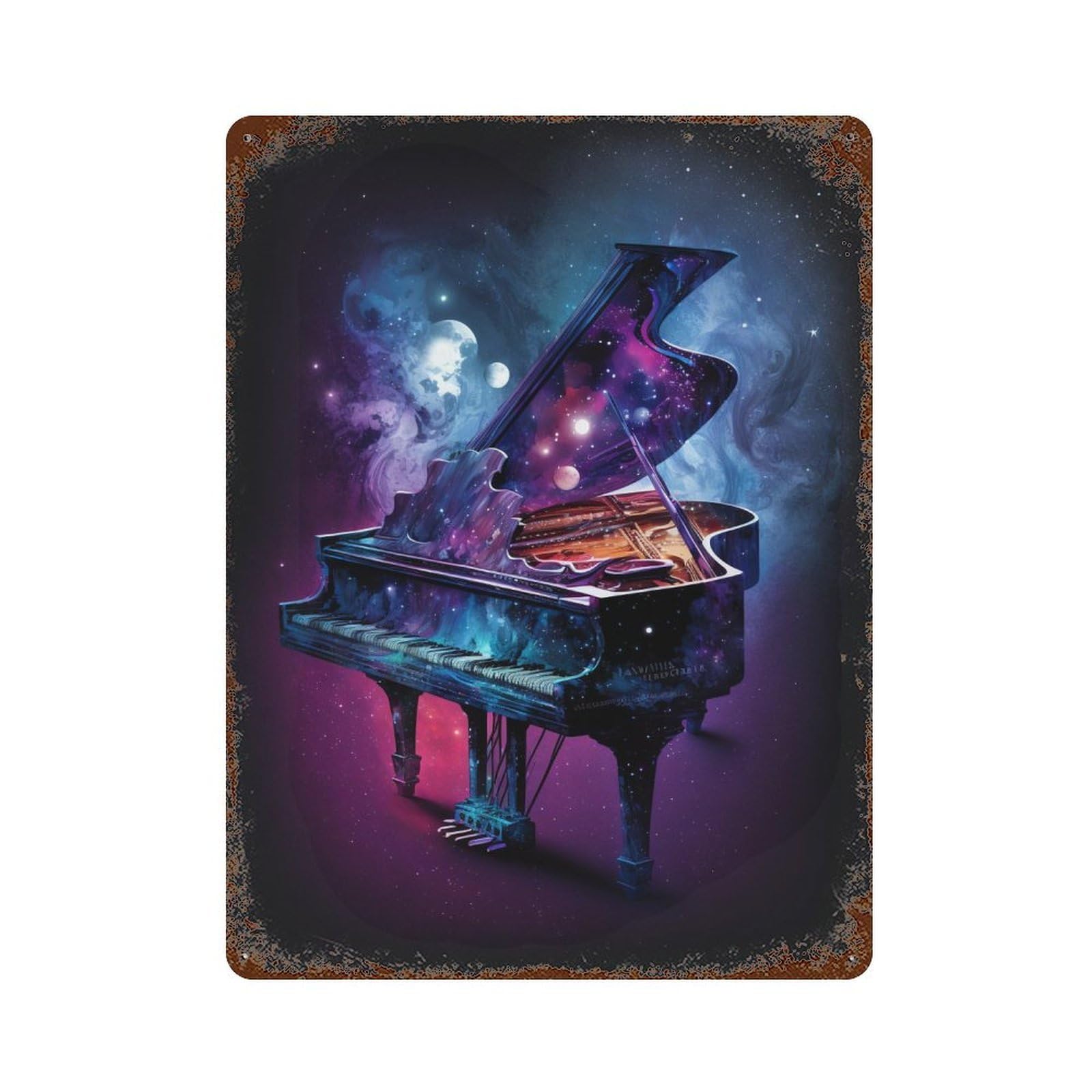 Cosmic Piano Fantasy-2 15.7"x11.8" Vintage Rust Metal Sign, Shabby Chic Decor for Cafe, Home Bar And Lounge Decor