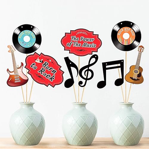 Miniatura 7 de Decoraciones de fiesta temática musical, pancarta de notas musicales de los años 50, decoraciones de fiesta de rock and roll retro para colgar en la