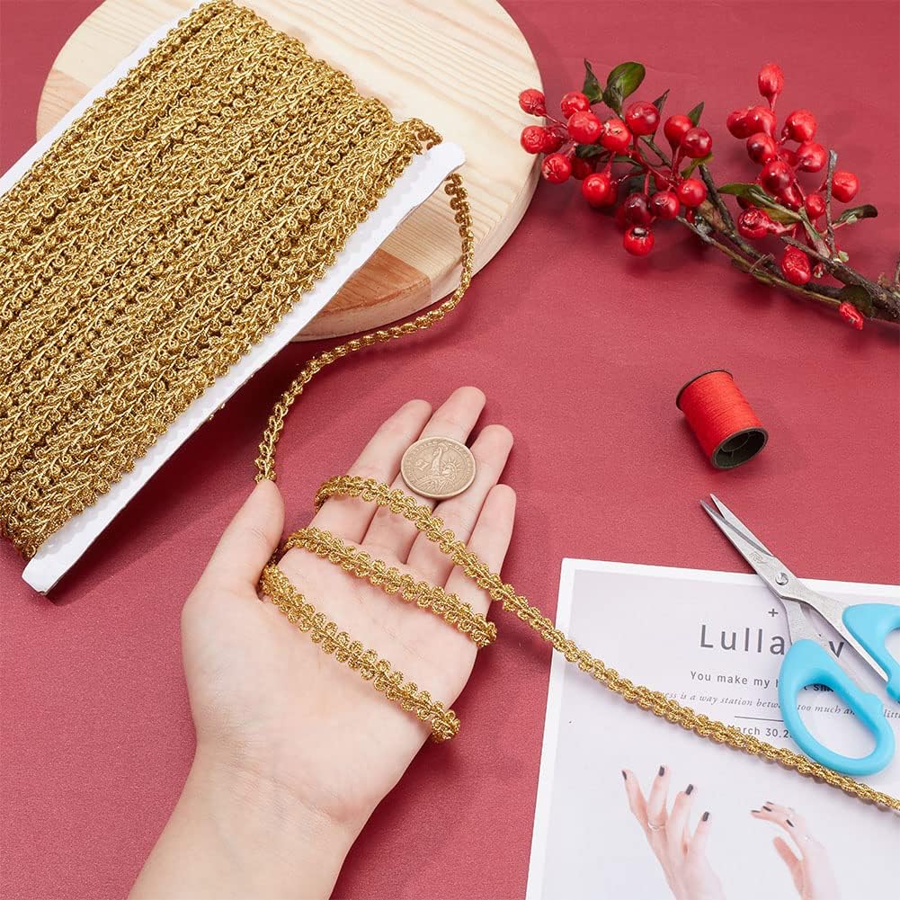PH PandaHall 25m/27.3 Yards Metallic Gimp Braid Trim, 0.39 inch/10mm Centipede Lace Ribbon Decorative Gold Fabric Trim forCostume Sewing Jewelry Making Home Decoration