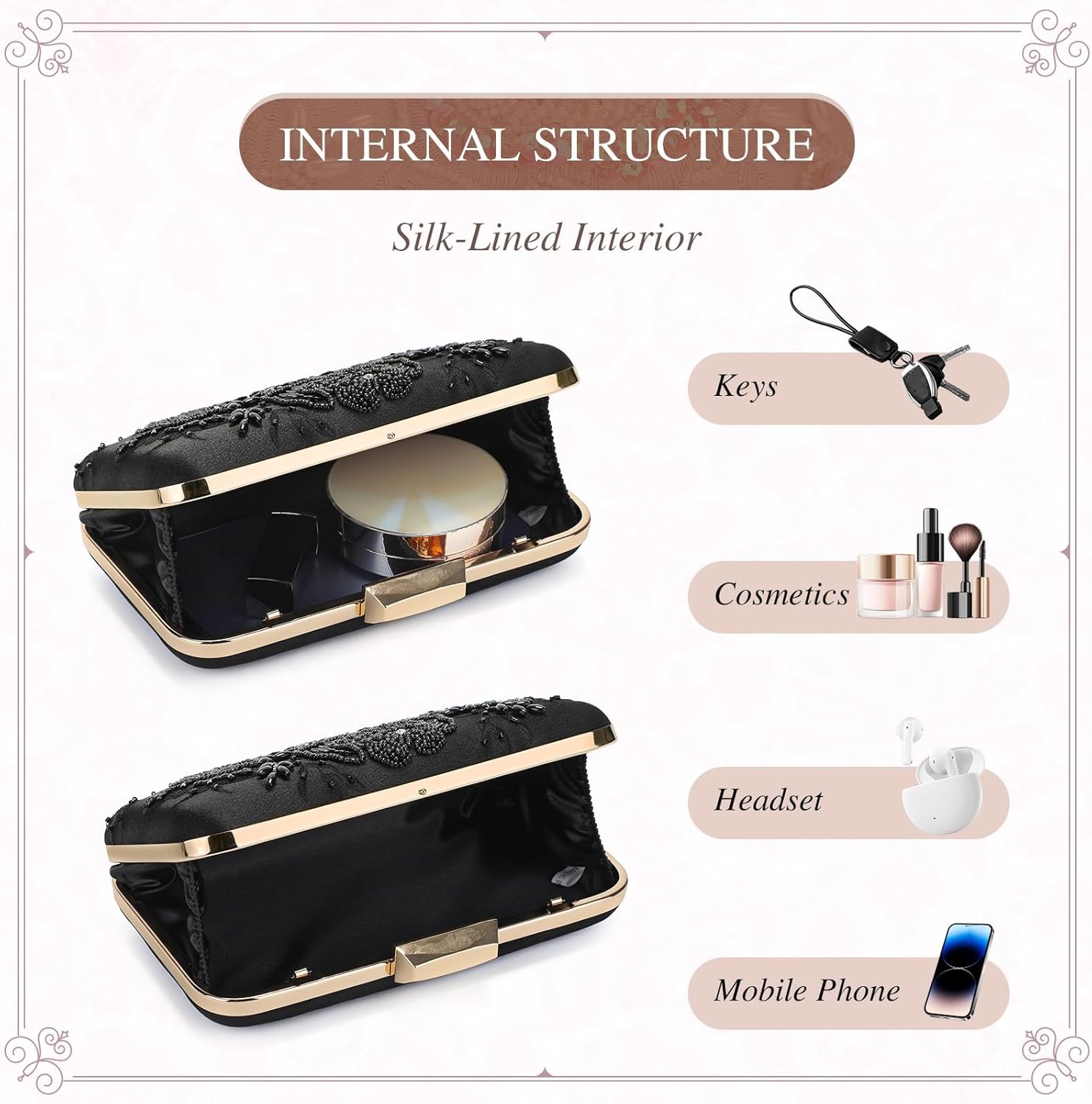 UBORSE Embroidery Sequins Beaded Clutch Evening Bags for Women Formal Party Wedding Purses - Image 7